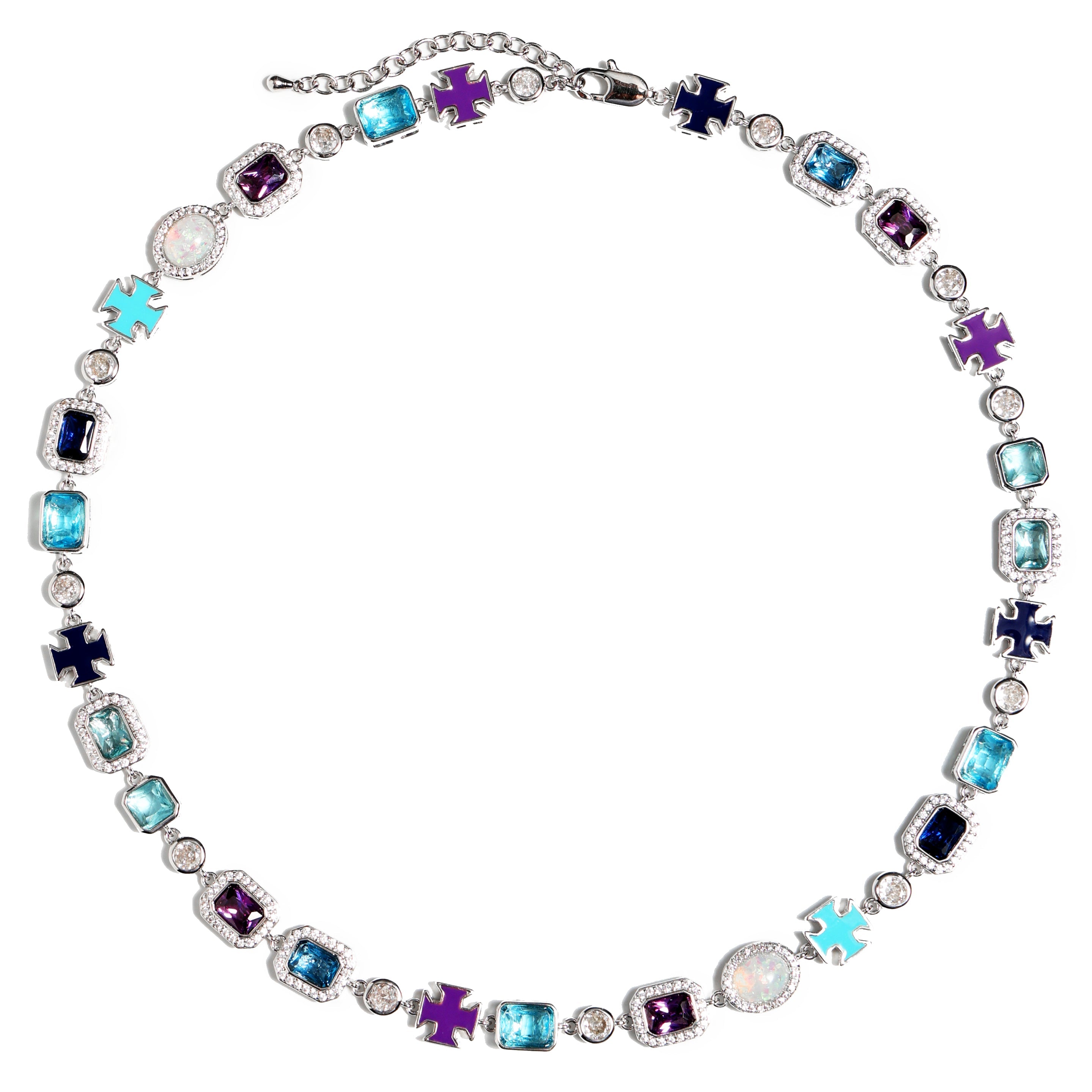 Blue Multi Gemstone Motif Necklace