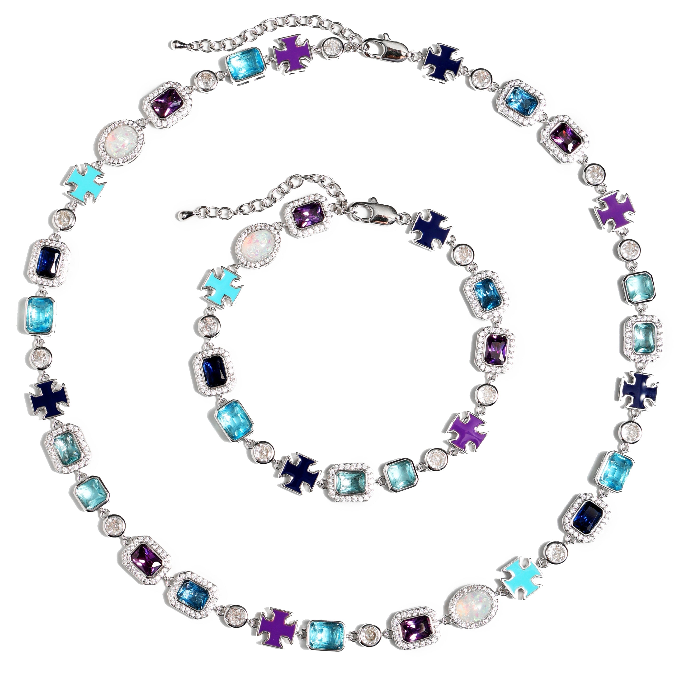 Blue Multi Gemstone Motif Necklace