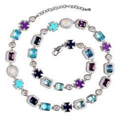 Blue Multi Gemstone Motif Necklace