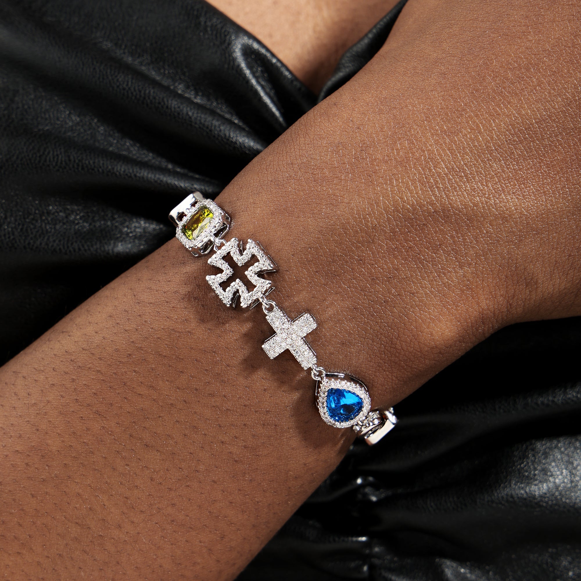 Multi Gemstone & Cross Necklace Set