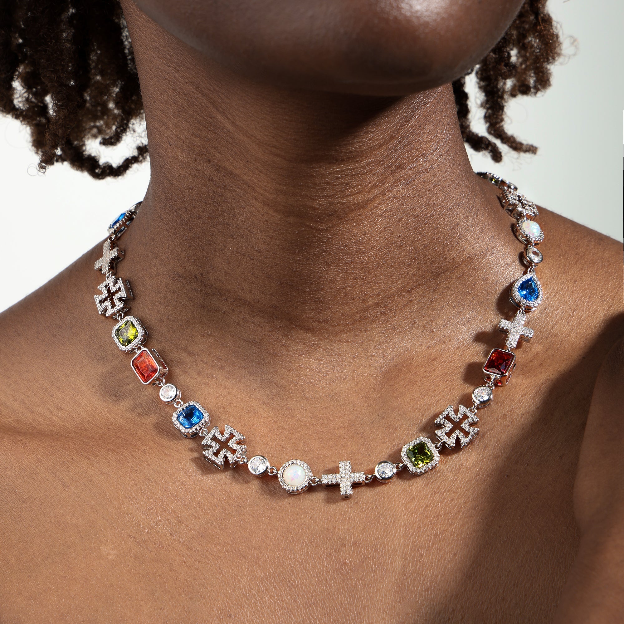Multi Gemstone & Cross Necklace Set