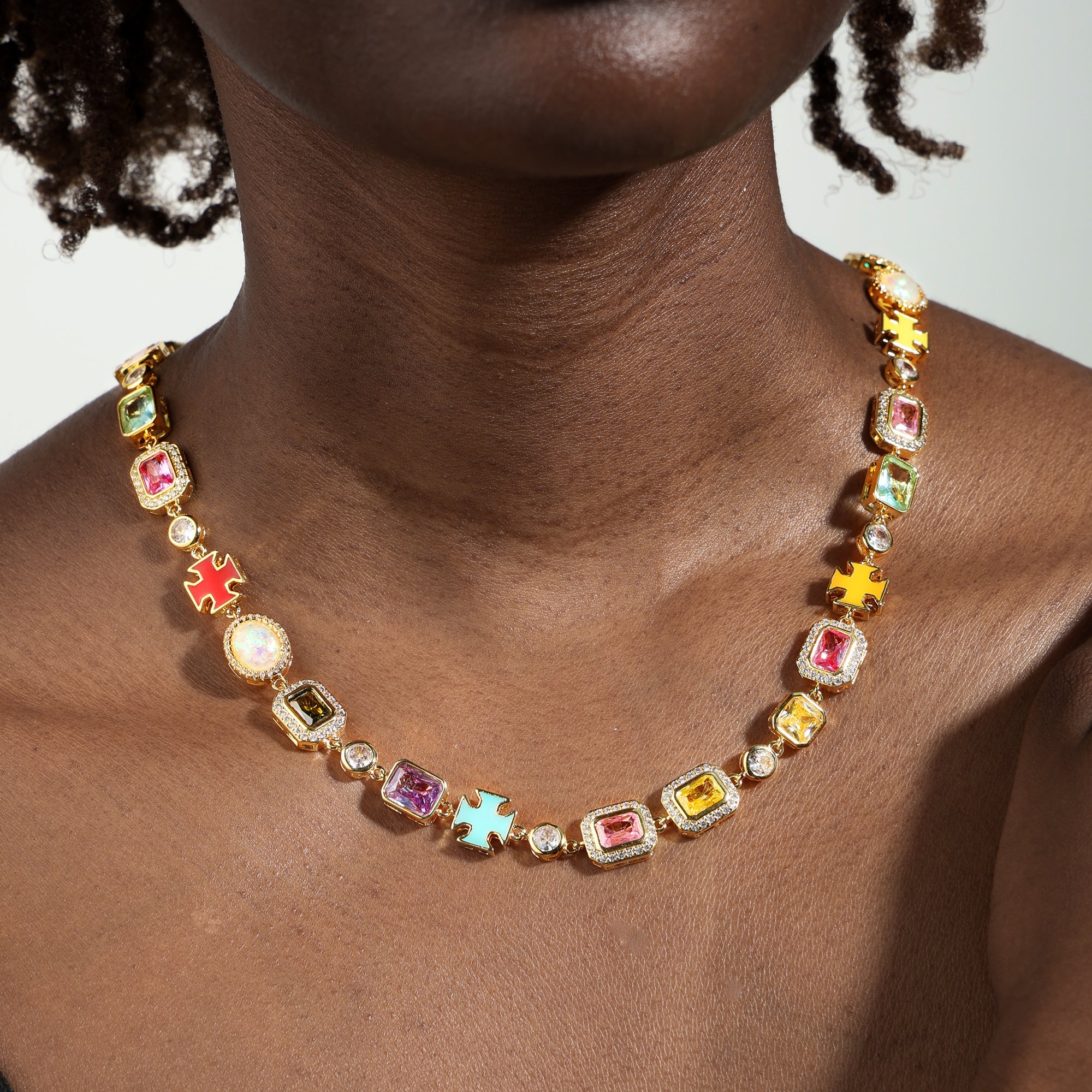 Pink Multi Gemstone Motif Necklace