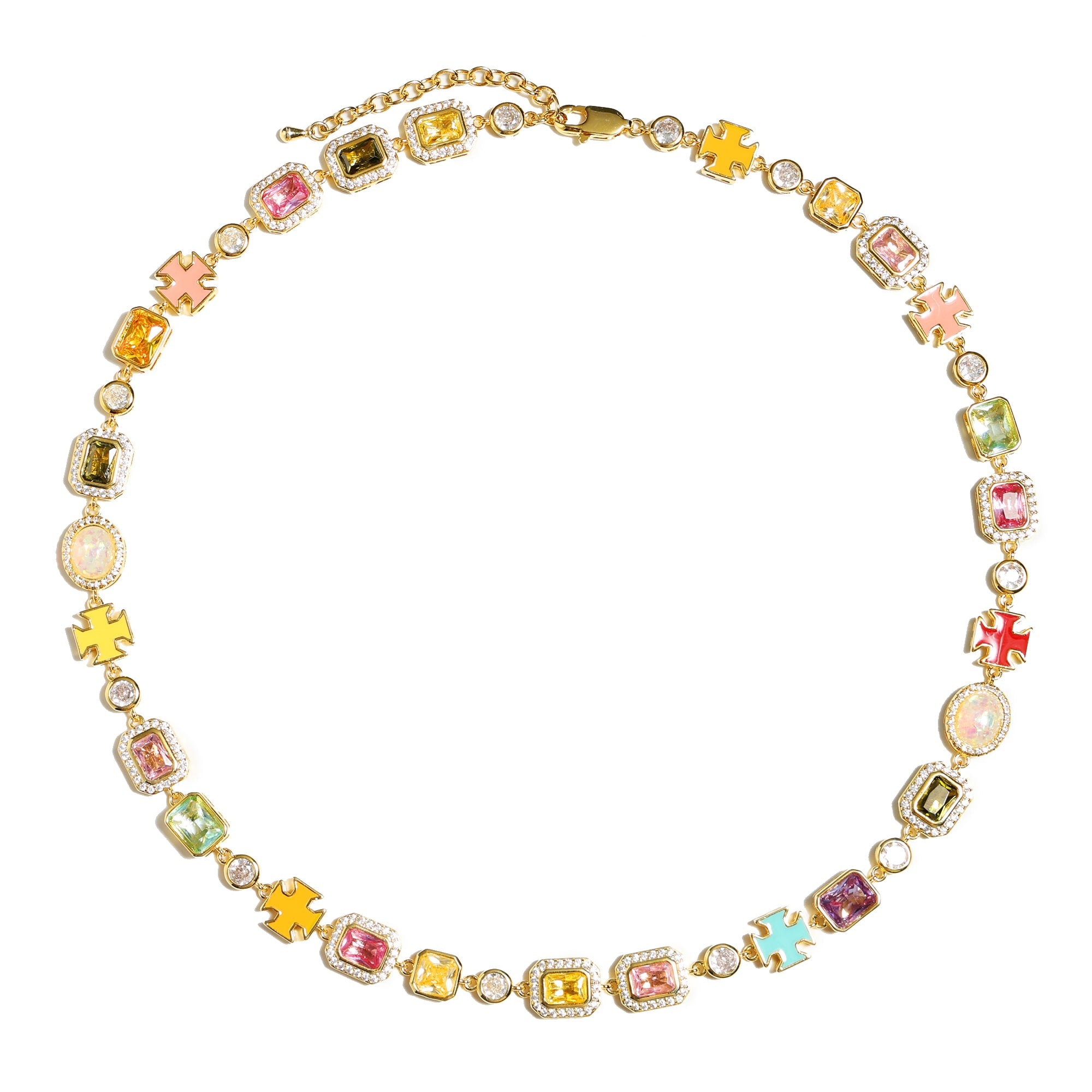 Pink Multi Gemstone Motif Necklace