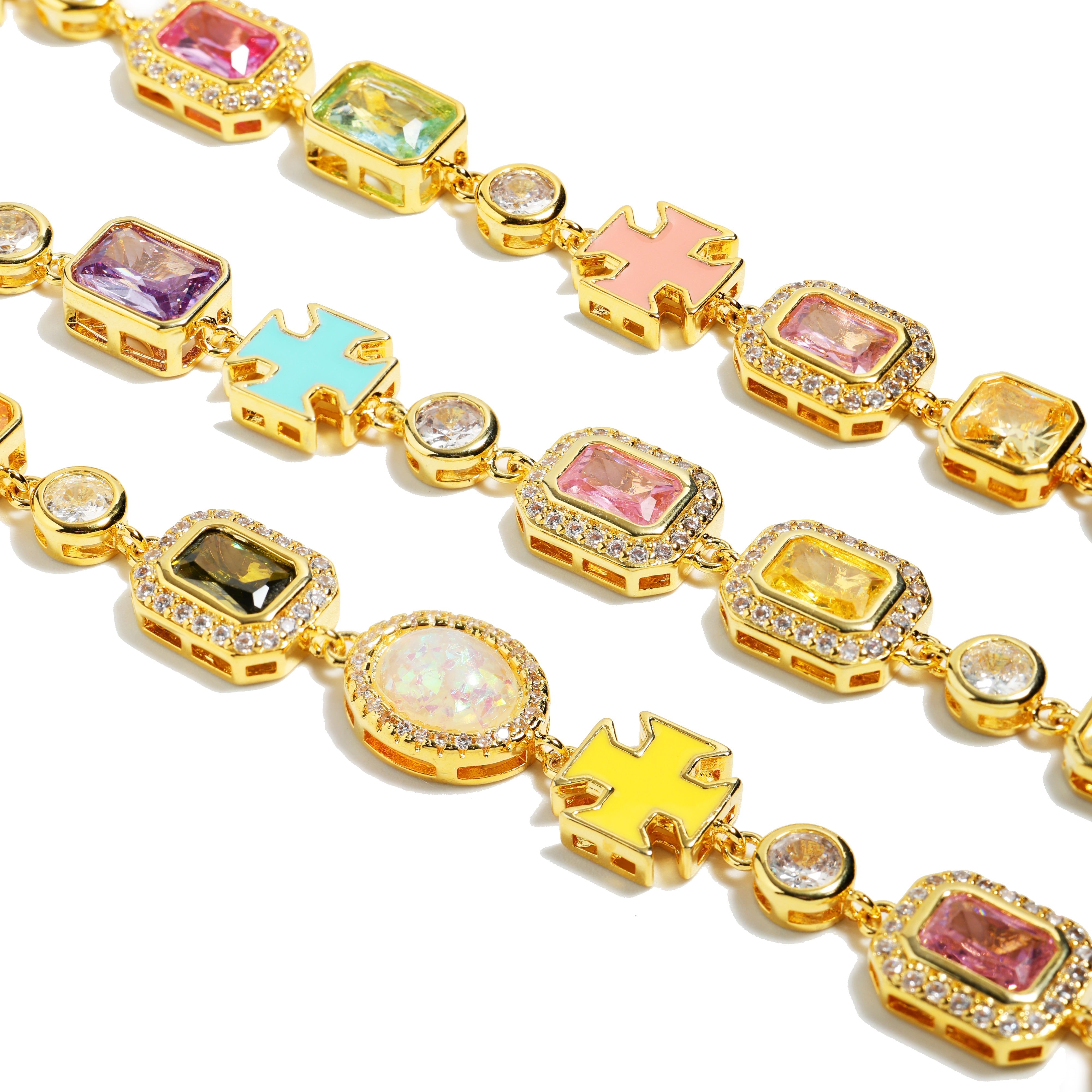 Pink Multi Gemstone Motif Necklace