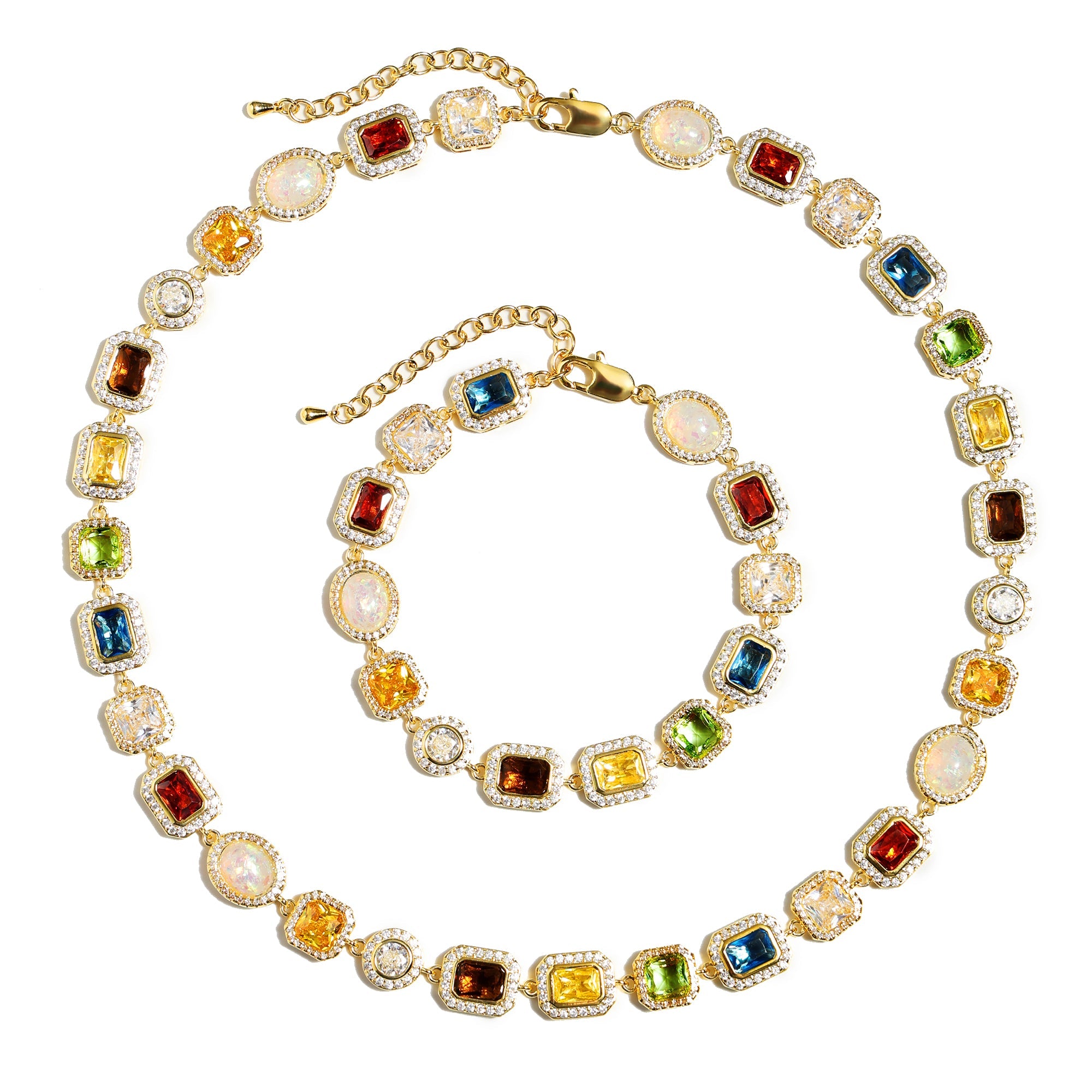 Motley Gemstone Necklace Set (Unisex Necklace ＆ Bracelet)