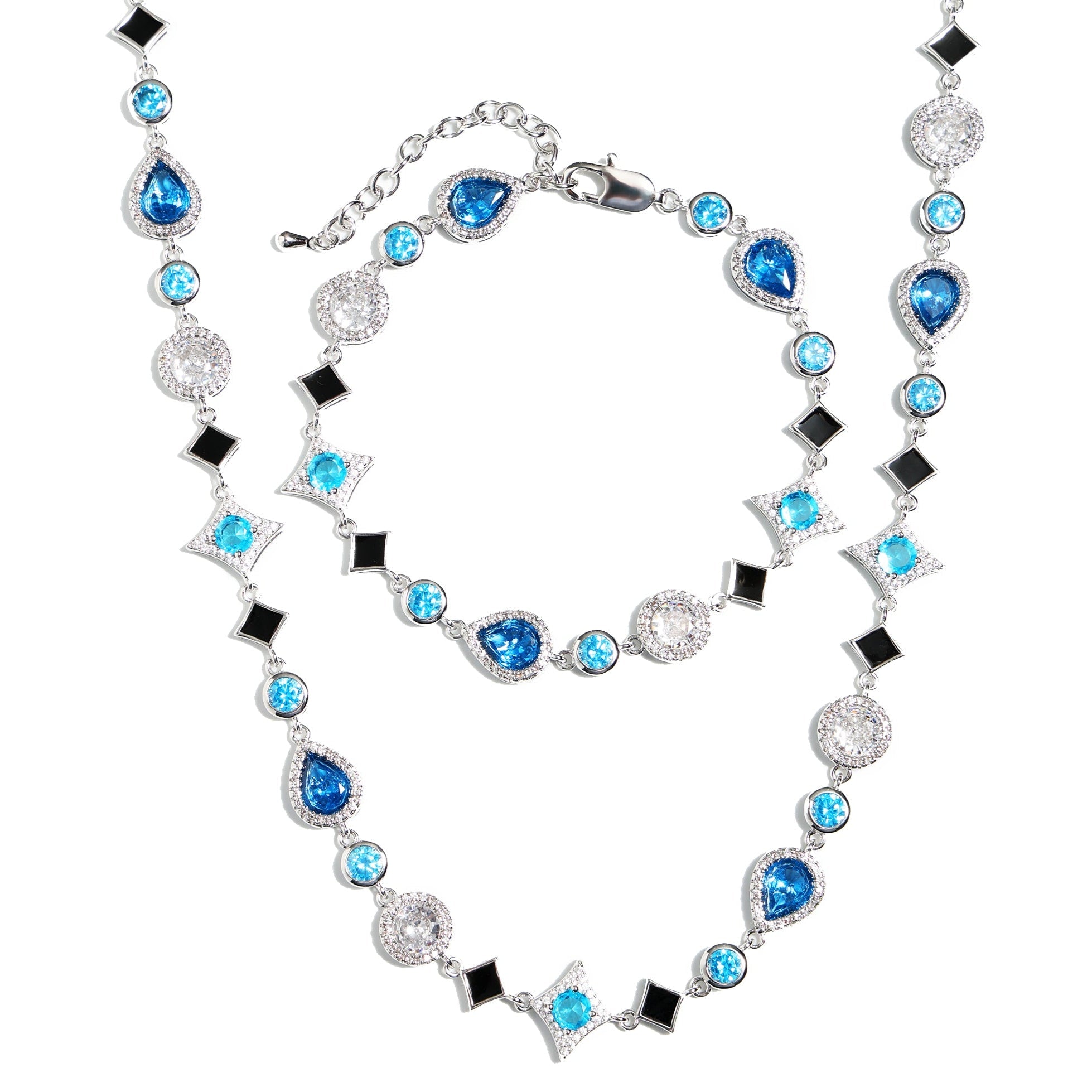 Star Motif Blue Multi Gemstone Necklace Set