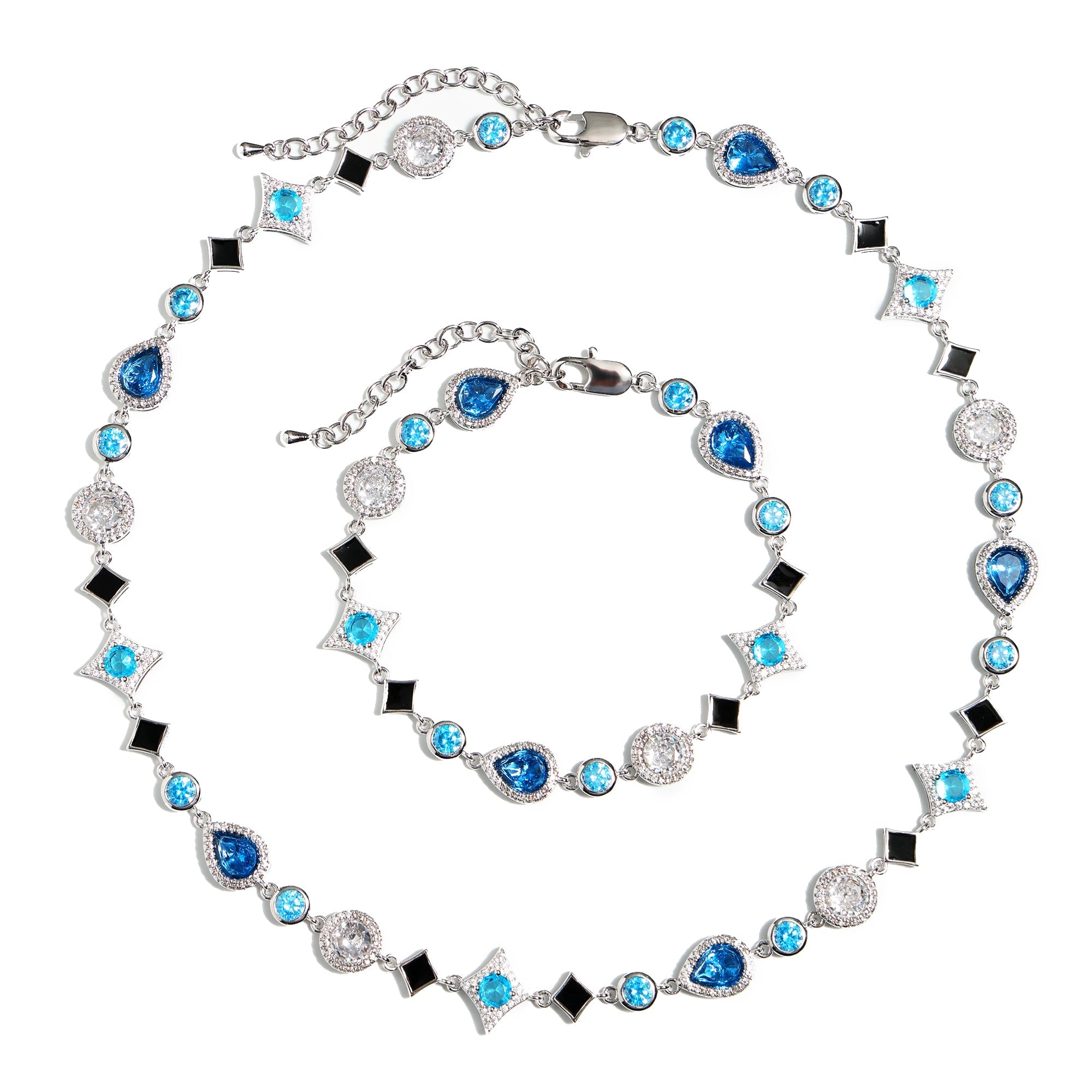 Star Motif Blue Multi Gemstone Necklace Set