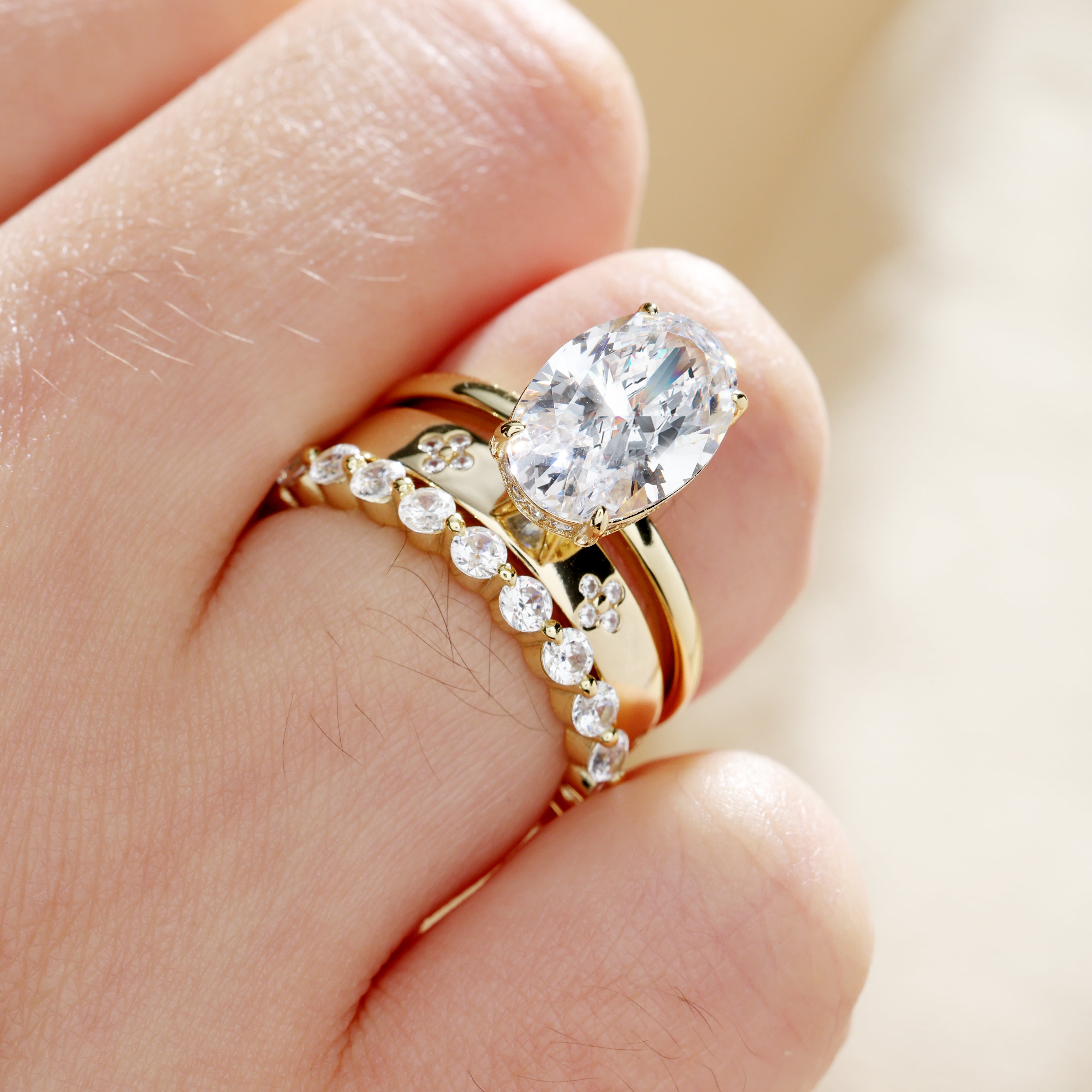 Noble Oval Cut 3 Pieces Ring Set