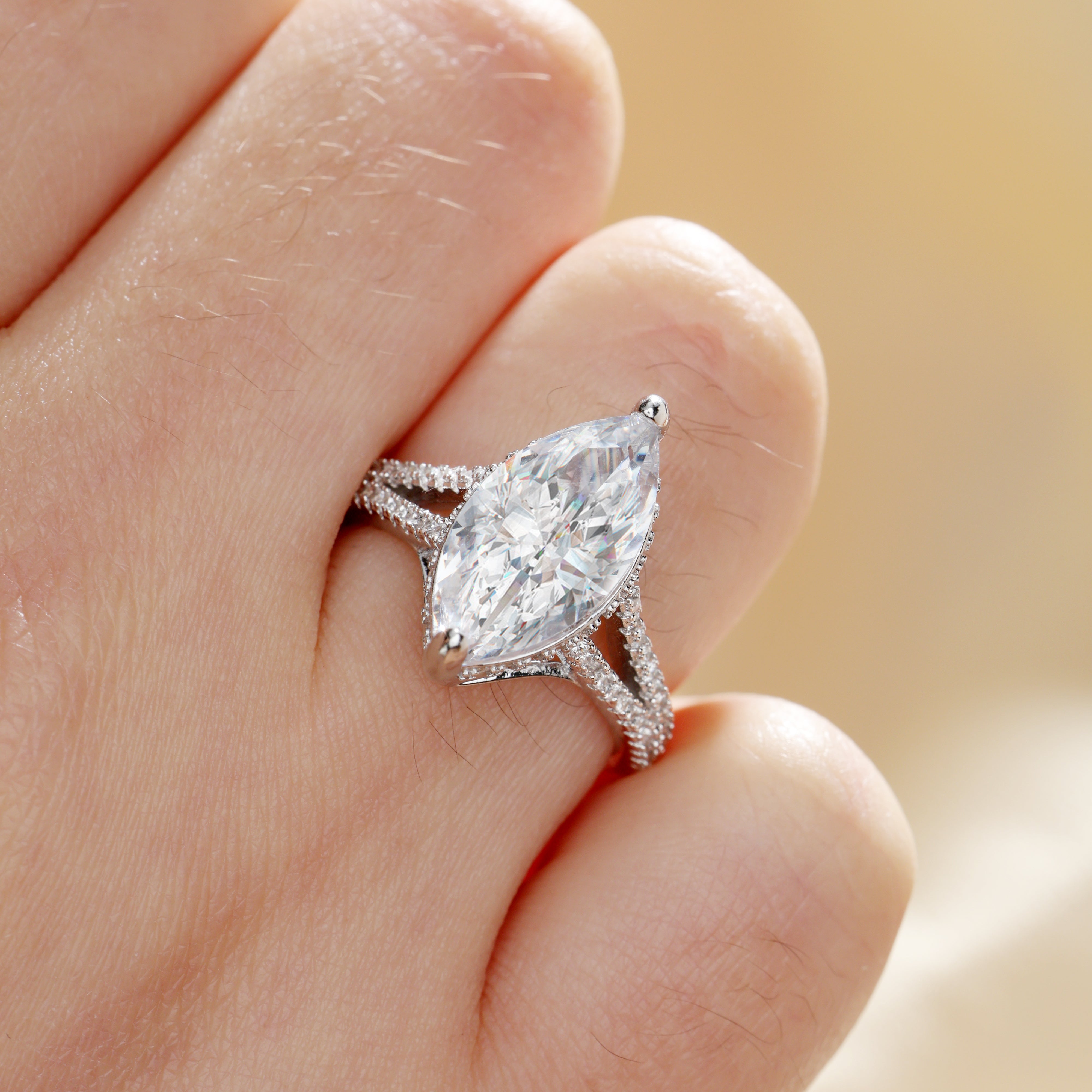 Exquisite Split Shank Marquise Cut Ring