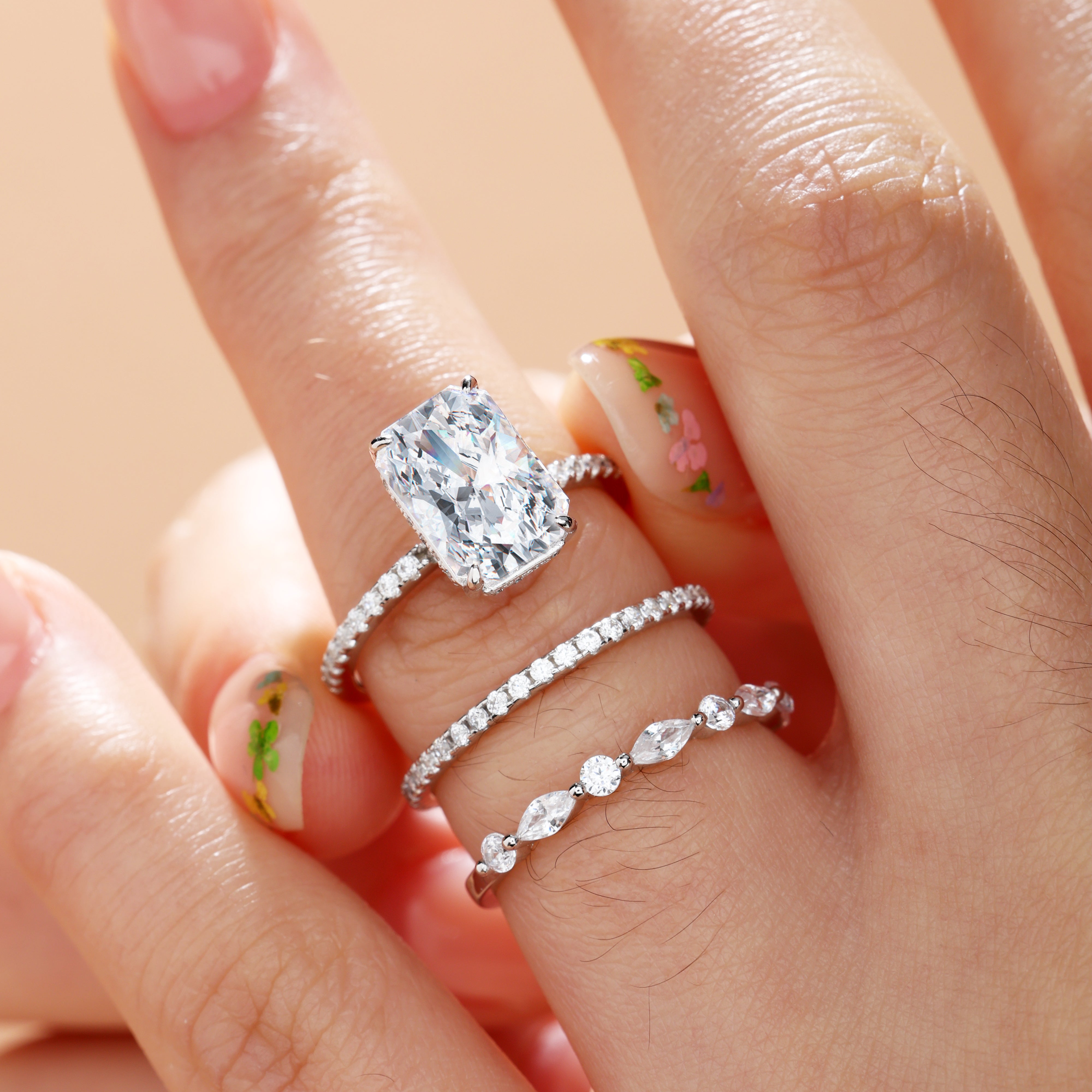 Noble Radiant Cut 3 Pieces Ring Set