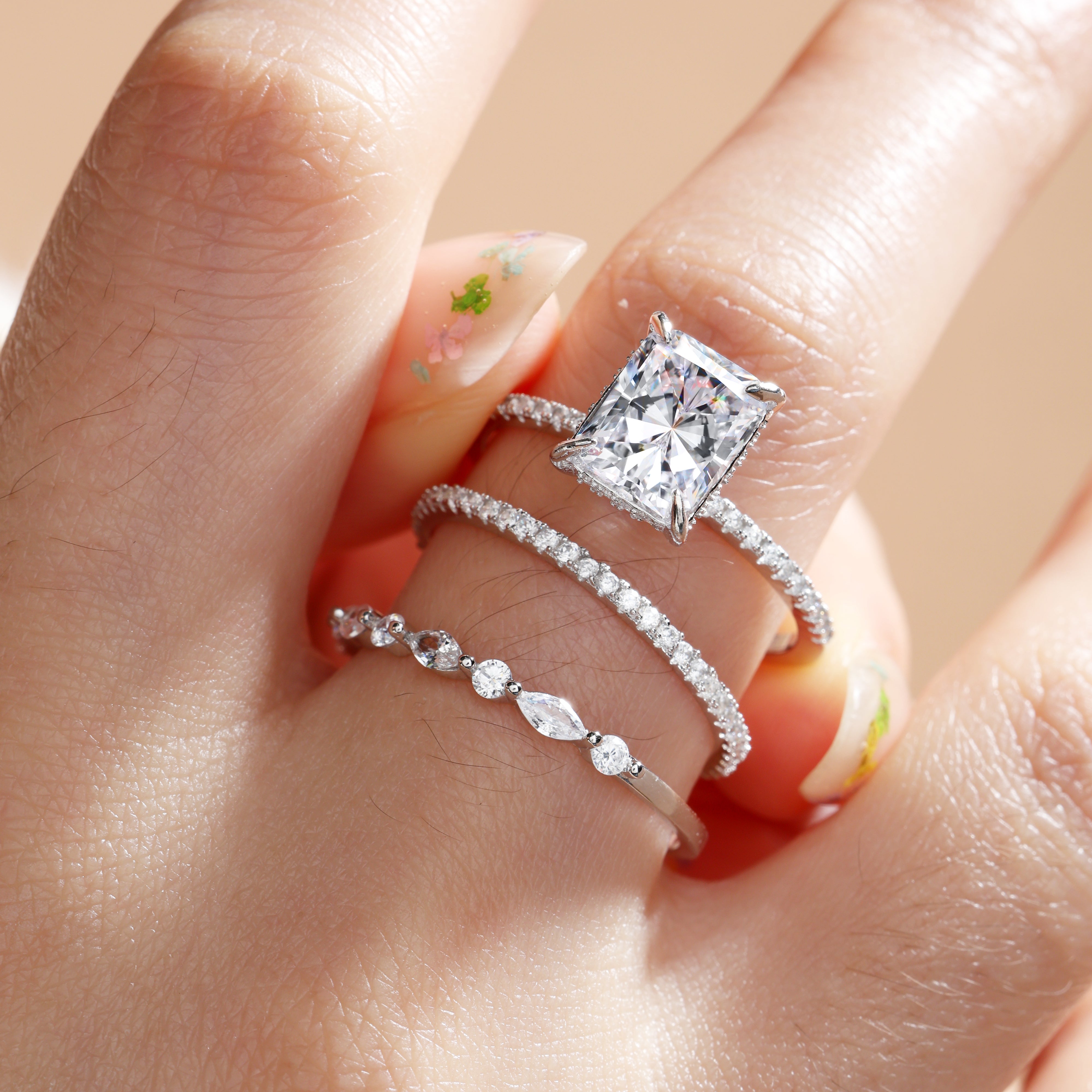 Noble Radiant Cut 3 Pieces Ring Set