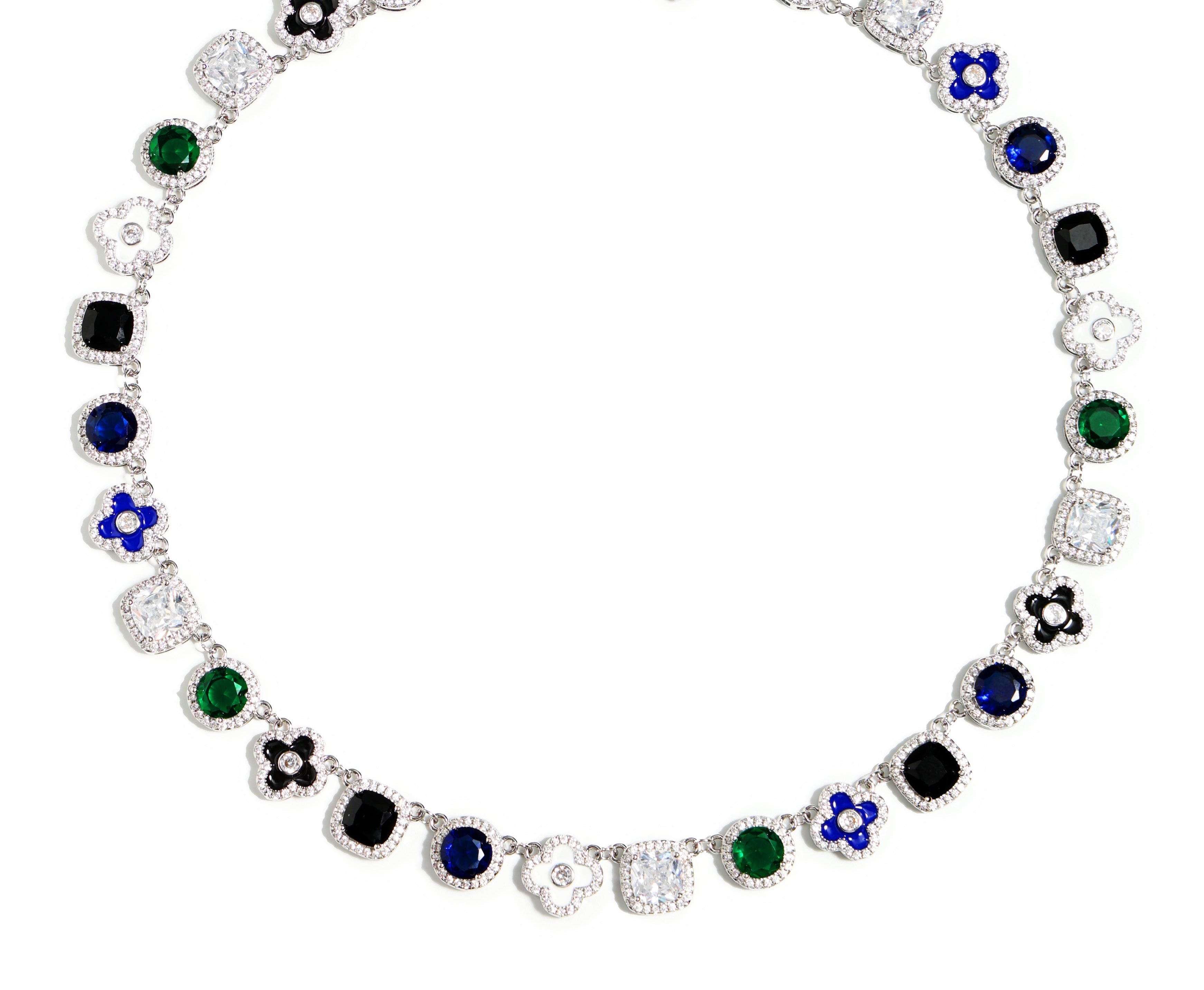 Silver Midnight Garden Gemstone Necklace