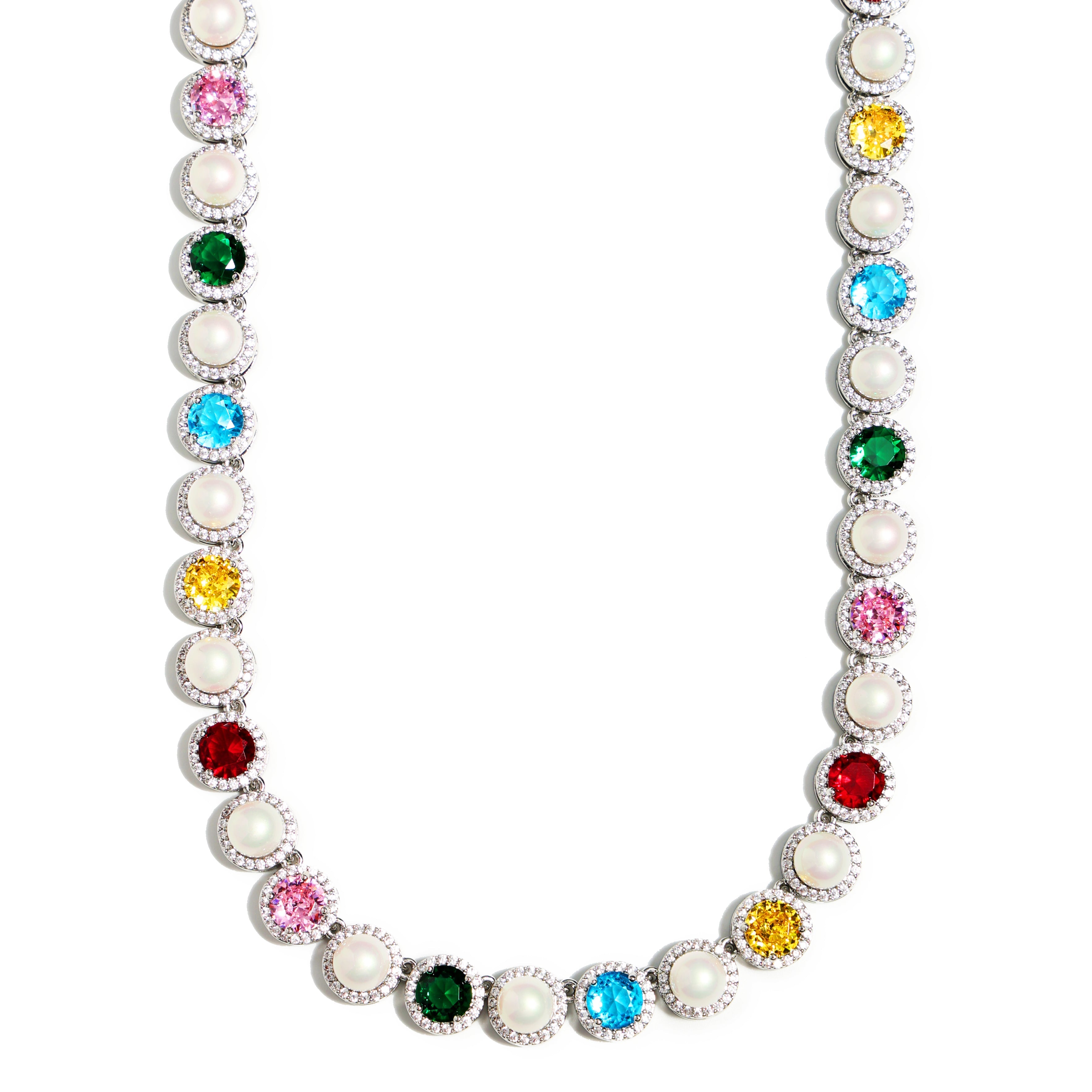 Silver Rainbow Serenade Gemstone Necklace