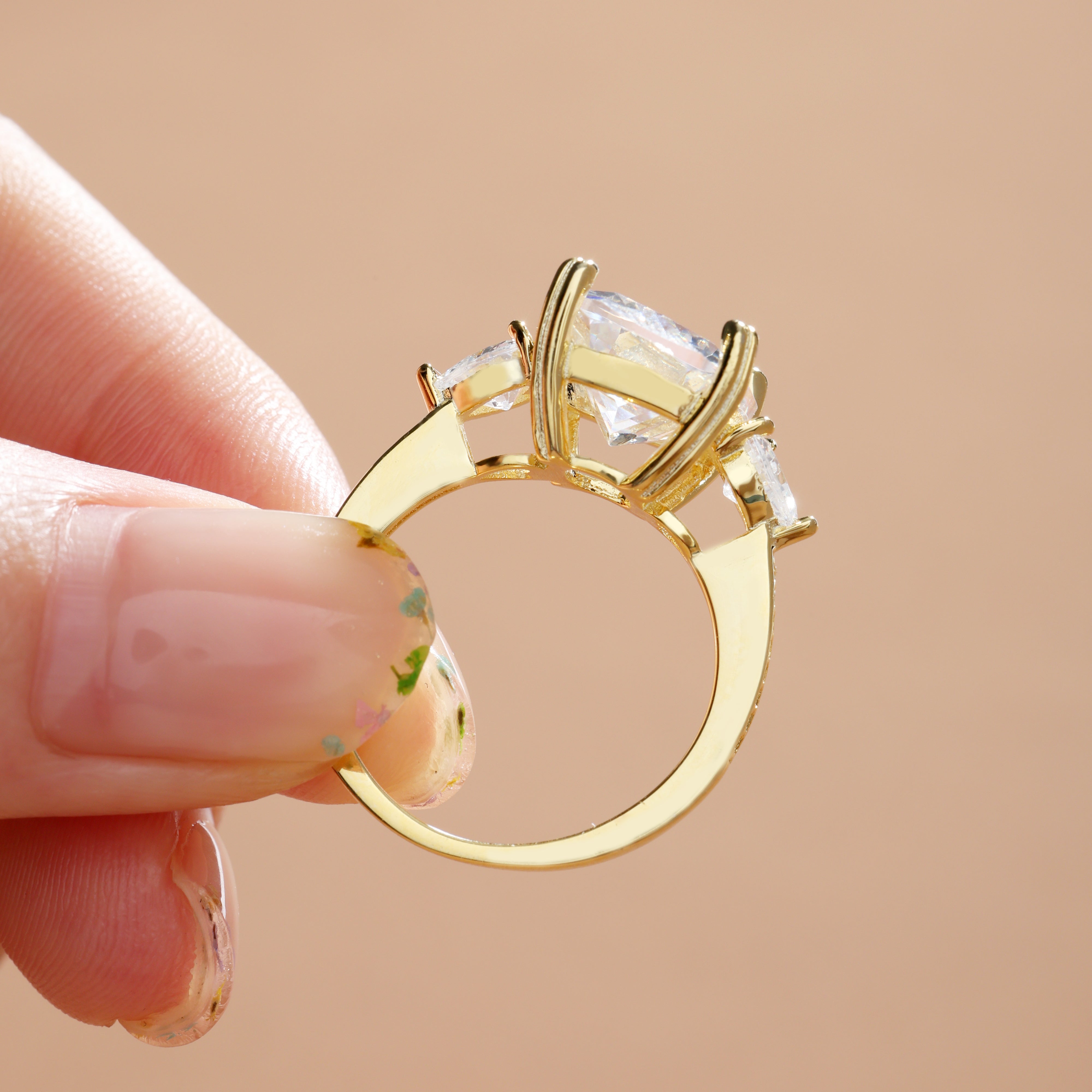 Romantic Cushion Cut Three Stone Engagement Ring