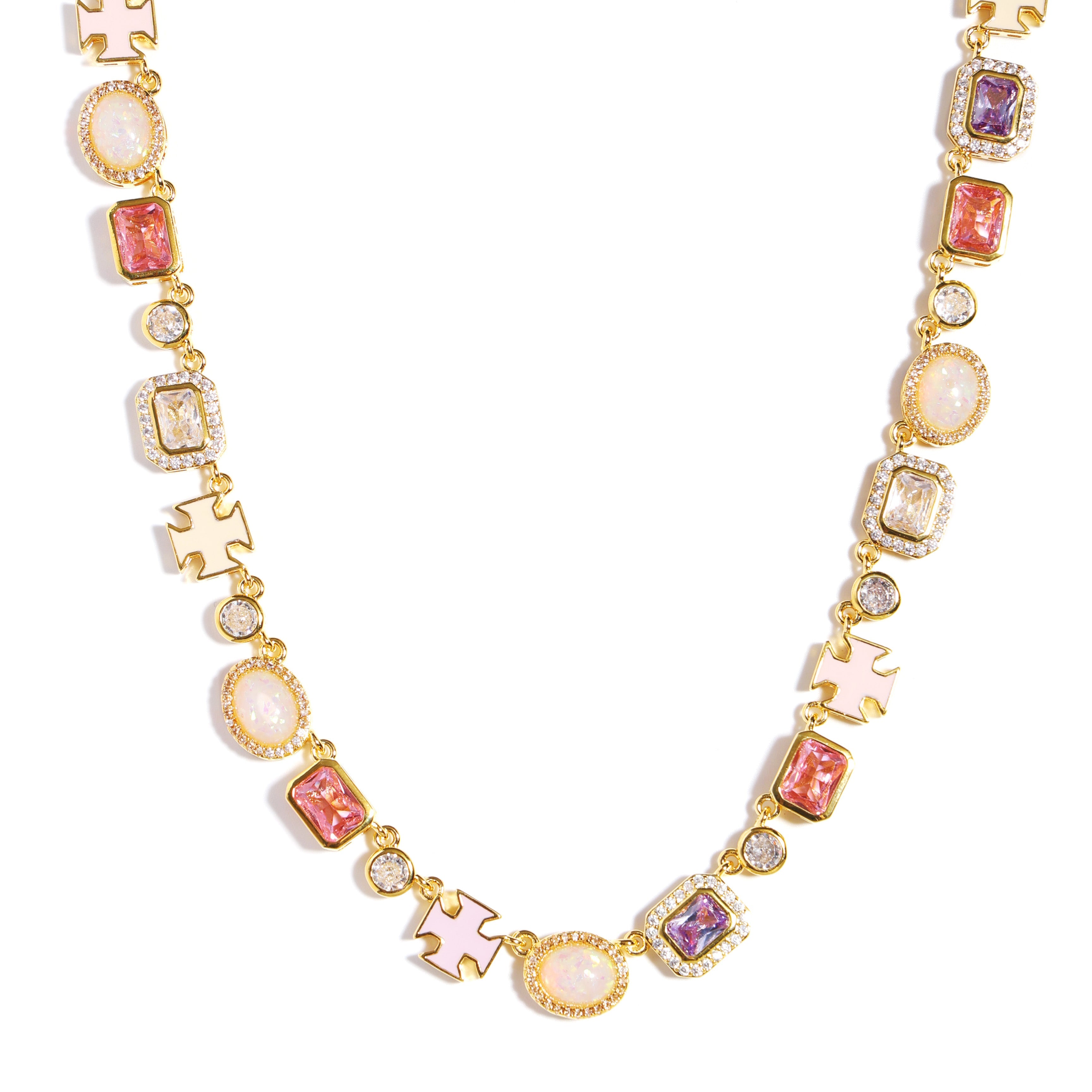 Mystic Pink & Purple Color Sapphire Gemstone Necklace Set