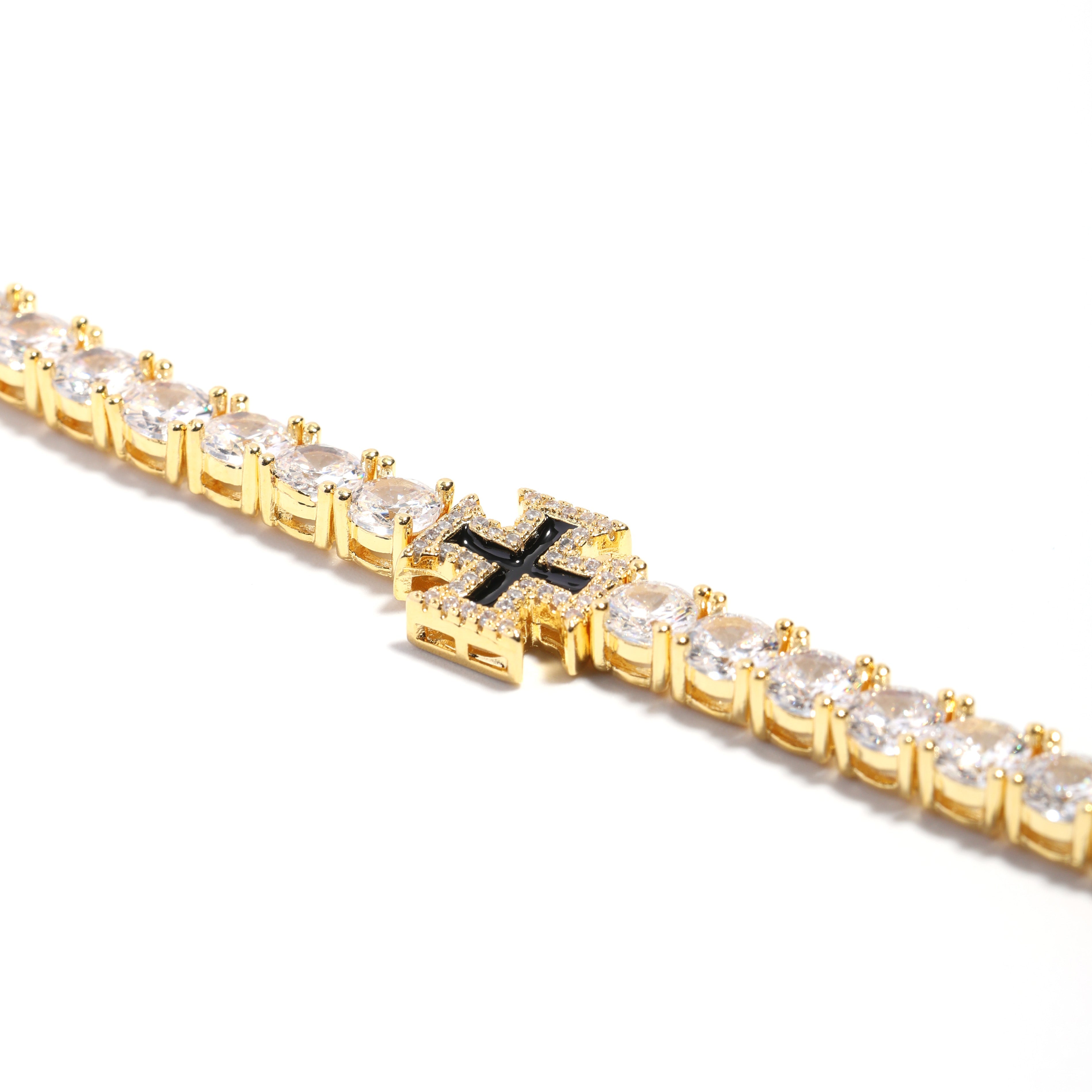 Black Cross Motif Tennis Gemstone Necklace