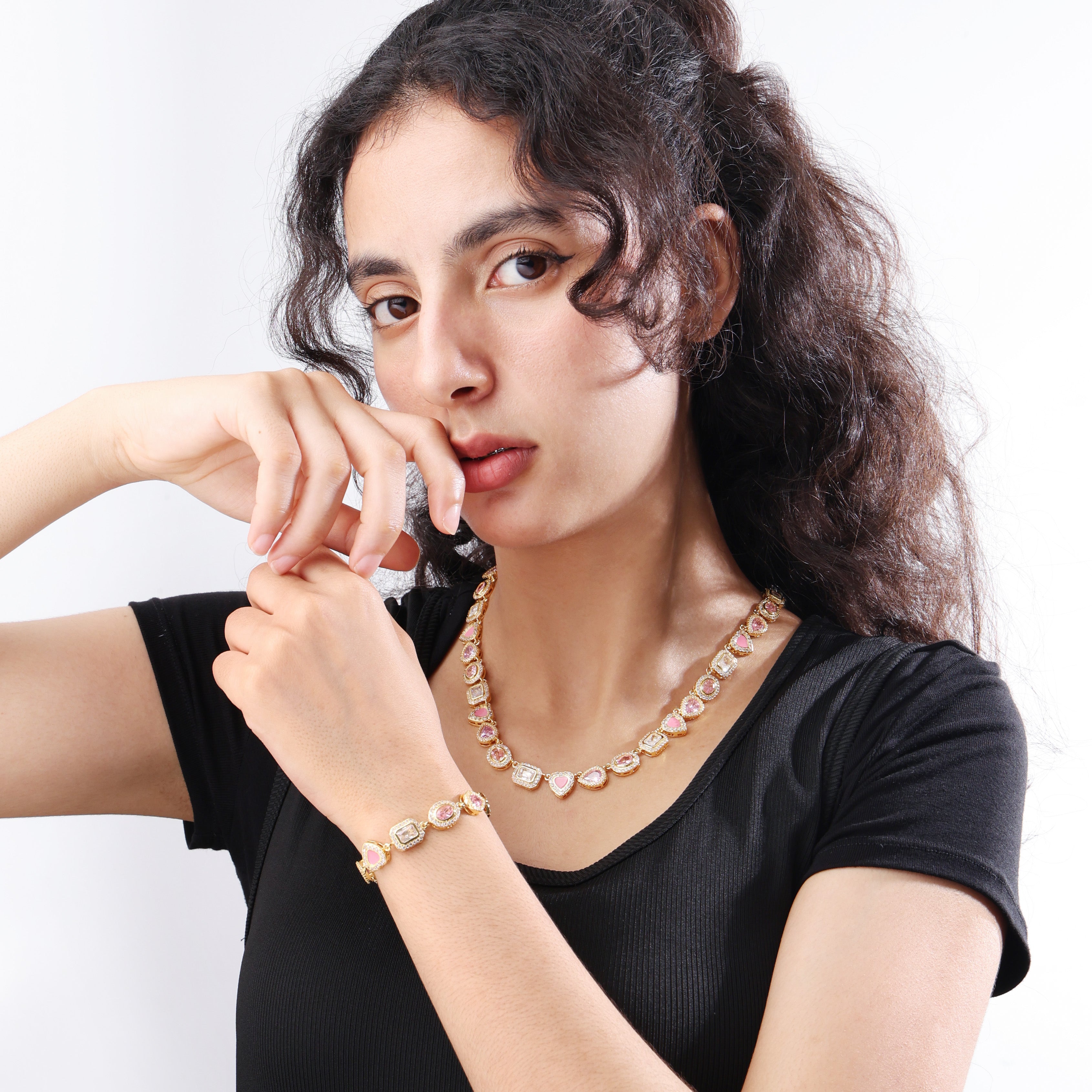 Sakura Dream Pink Gemstone Set ( Necklace＆ Bracelet)