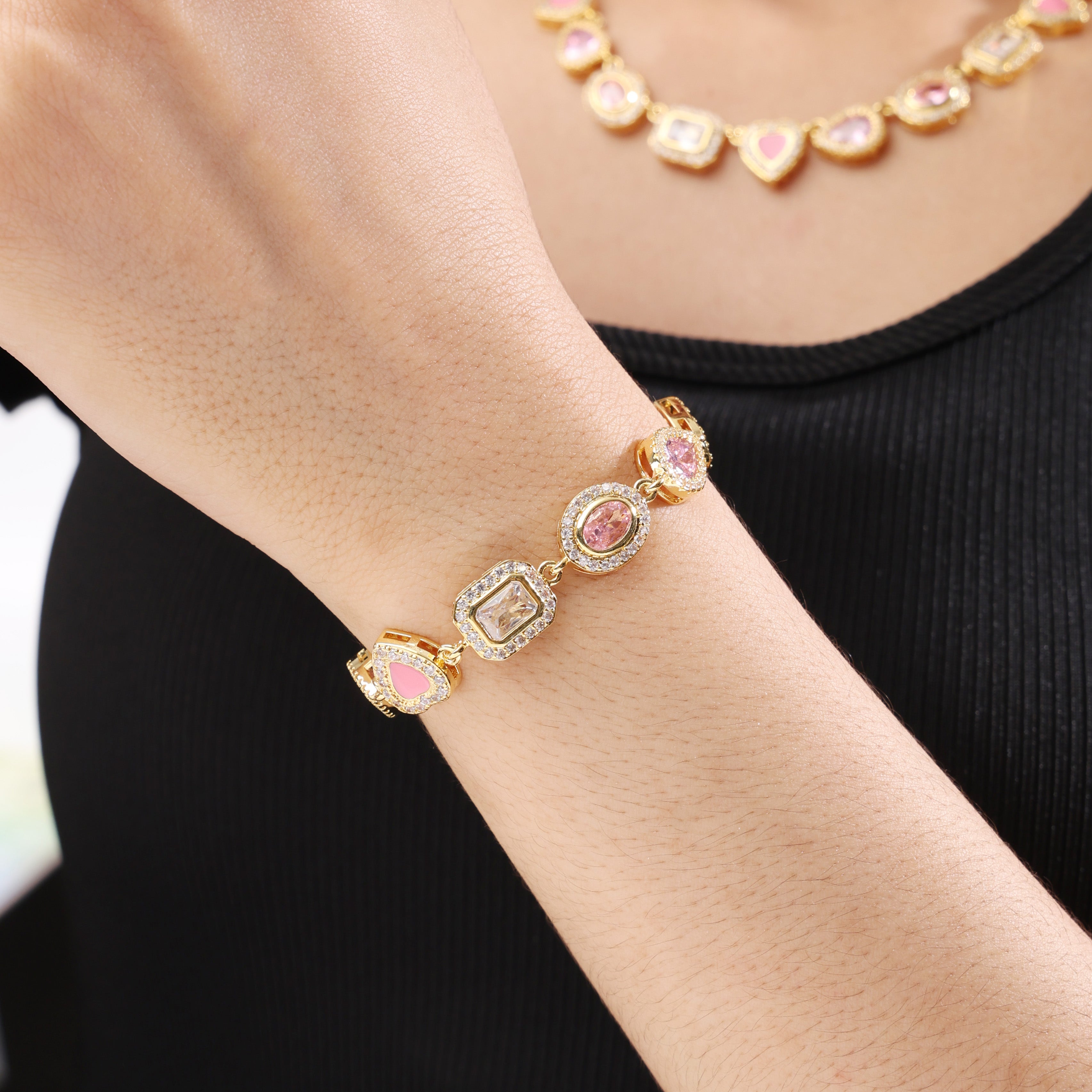 Sakura Dream Pink Gemstone Set ( Necklace＆ Bracelet)