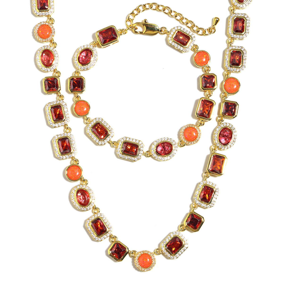 Sunrise Glow Red Gemstone Necklace Set