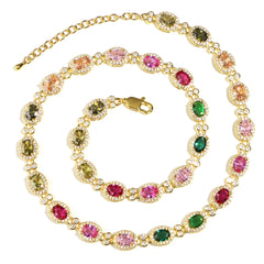 Timeless and Elegant Oval Rainbow Tourmaline Necklace