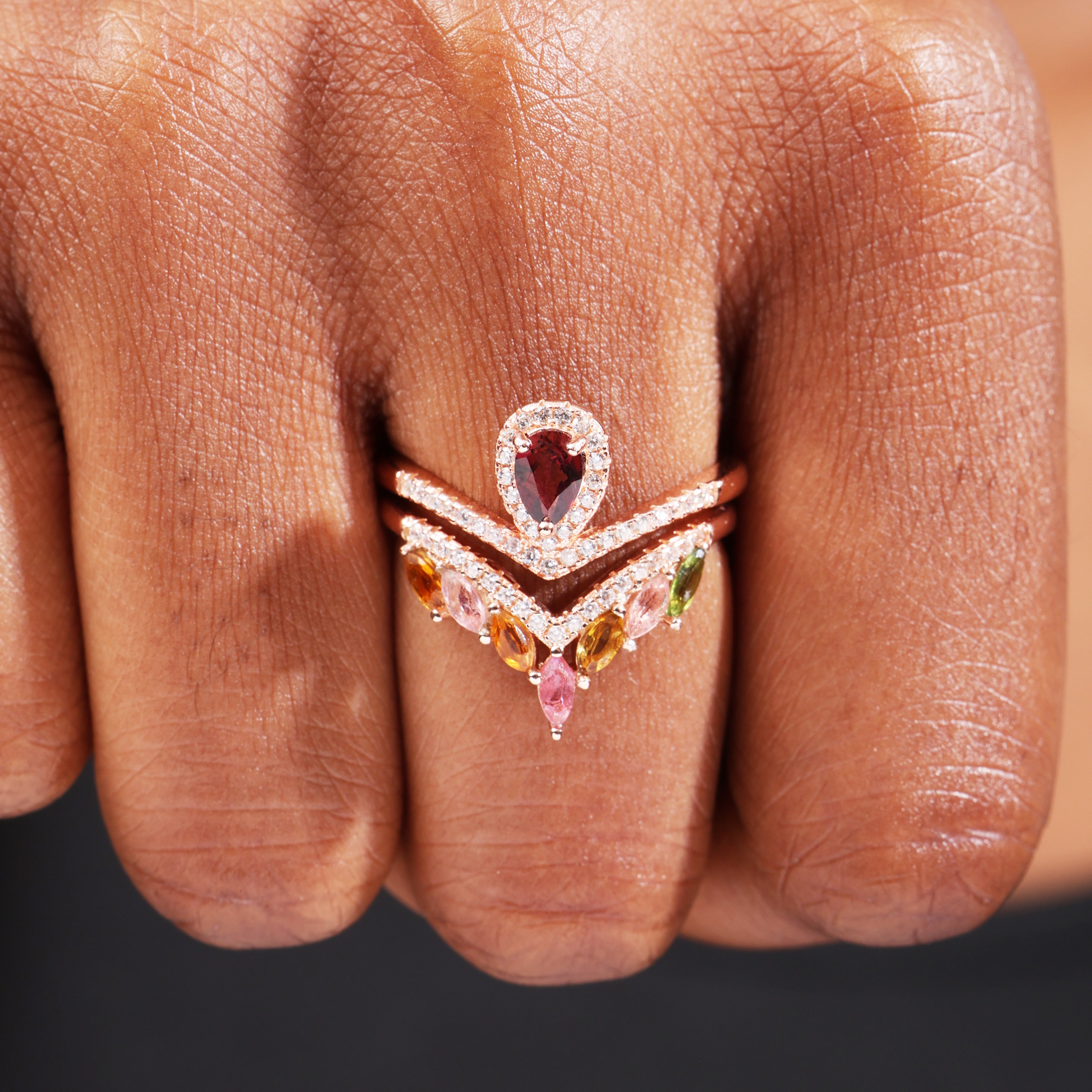 Palace-style Tourmaline Stacking Ring Set