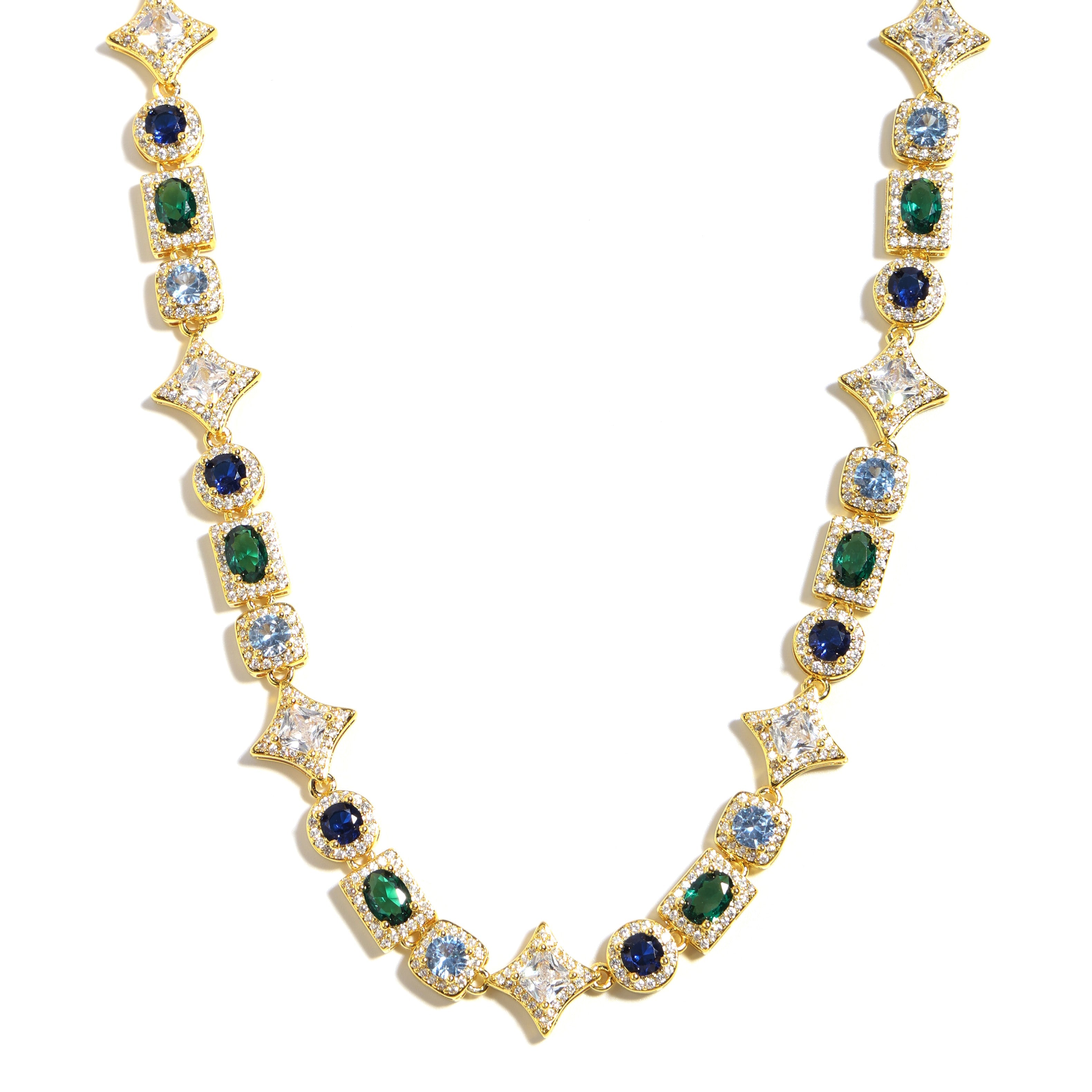 Geometric Colored Gemstone Set (Necklace＆ Bracelet)