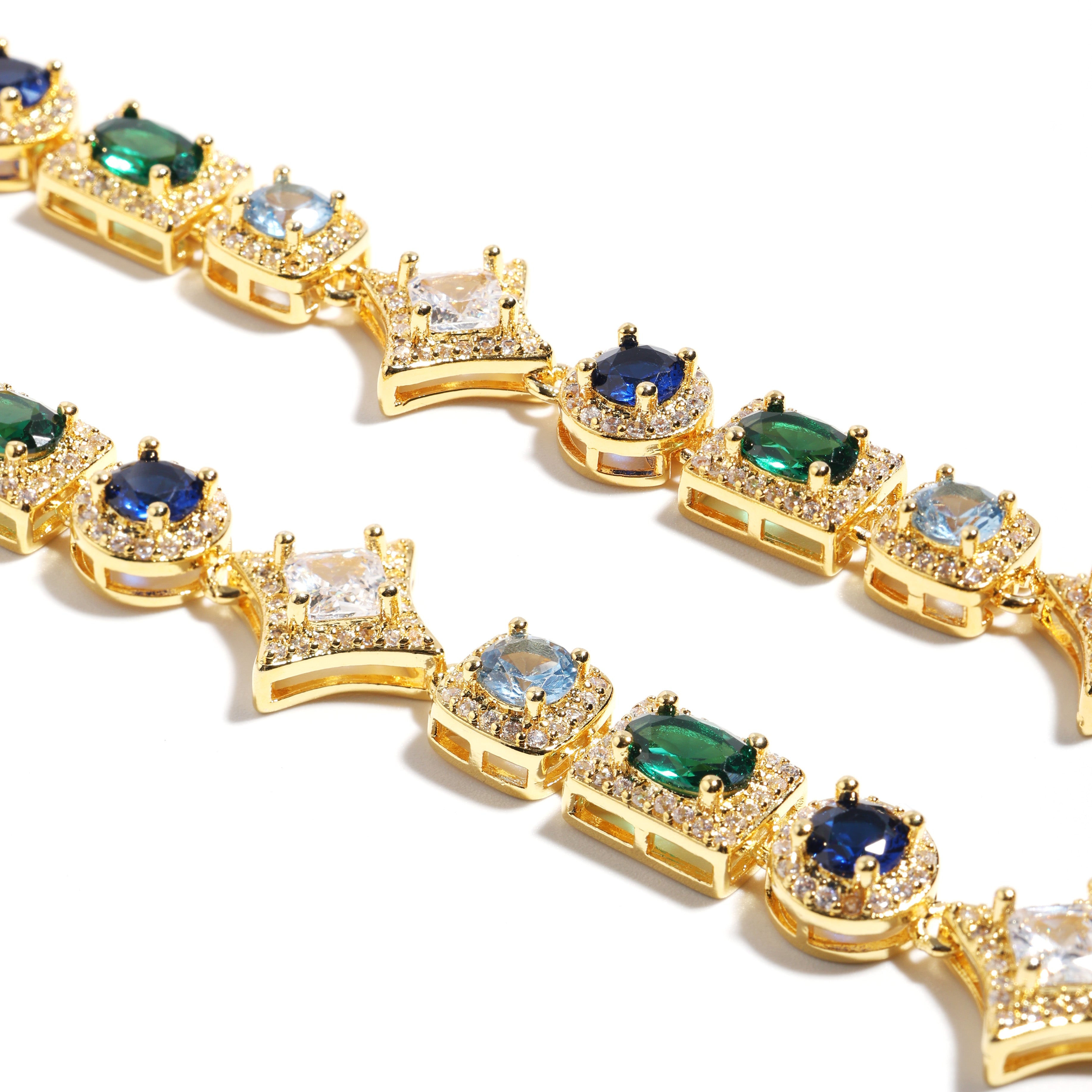 Geometric Colored Gemstone Set (Necklace＆ Bracelet)