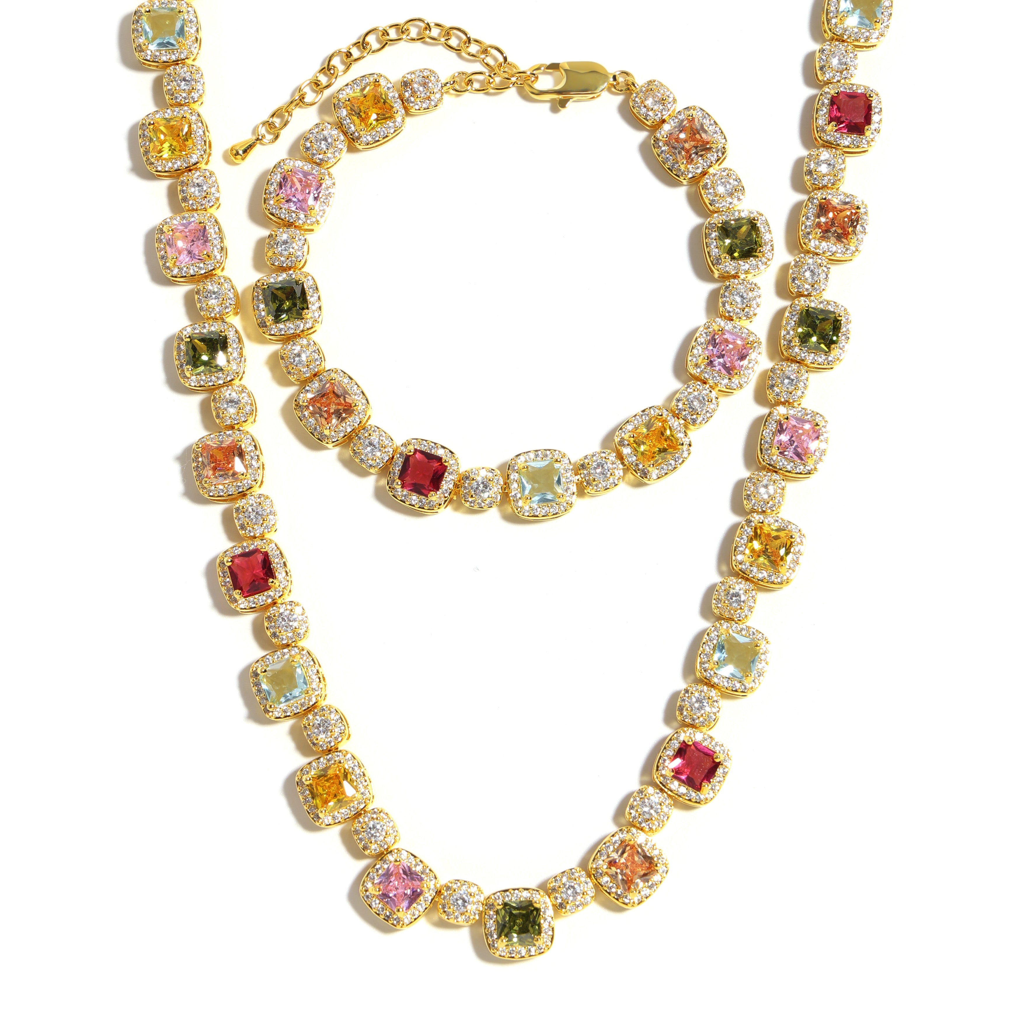Candy-colored Sweet Square Tourmaline Necklace