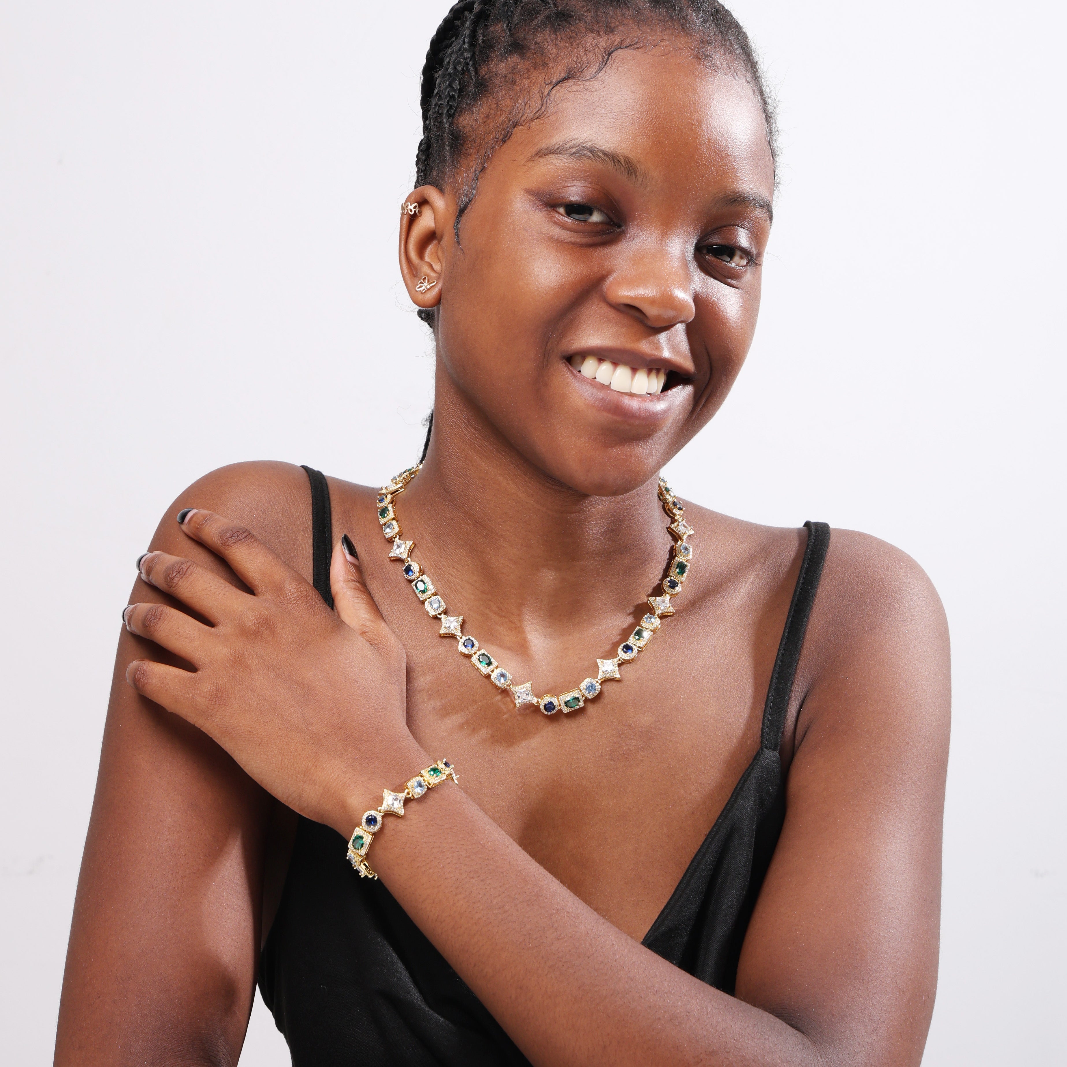 Geometric Colored Gemstone Necklace (Unisex)