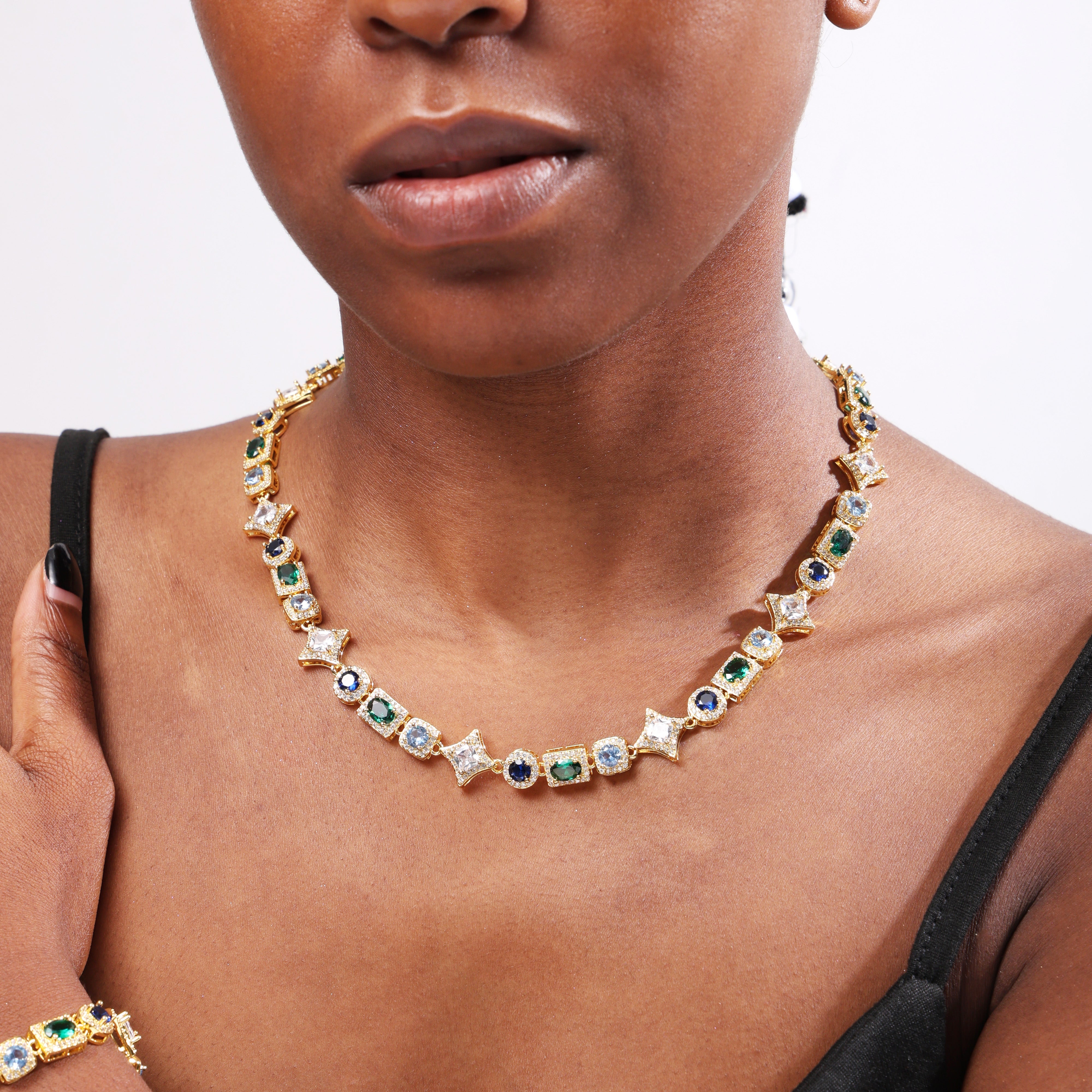 Geometric Colored Gemstone Necklace (Unisex)