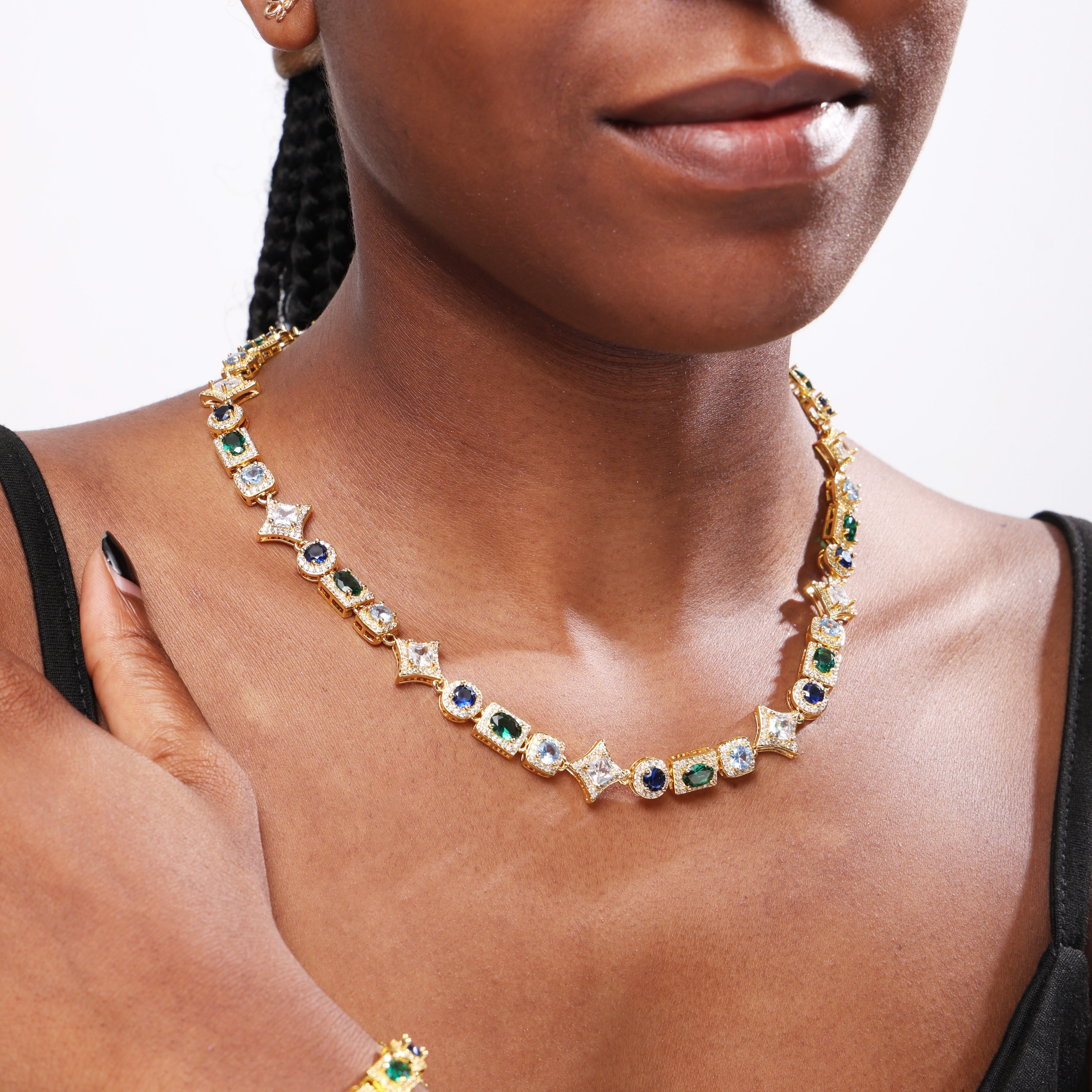 Geometric Colored Gemstone Necklace (Unisex)