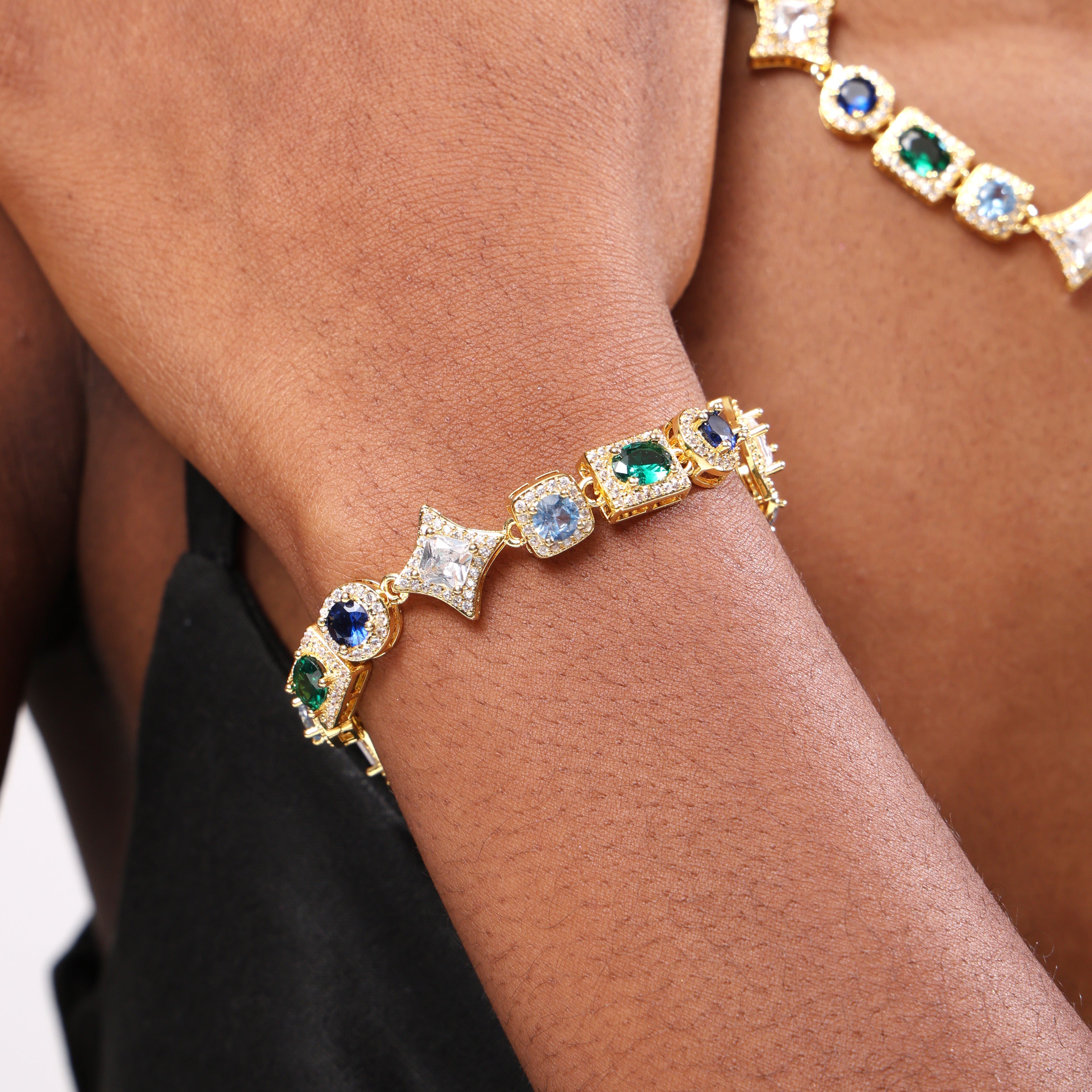 Geometric Colored Gemstone Set (Necklace＆ Bracelet)