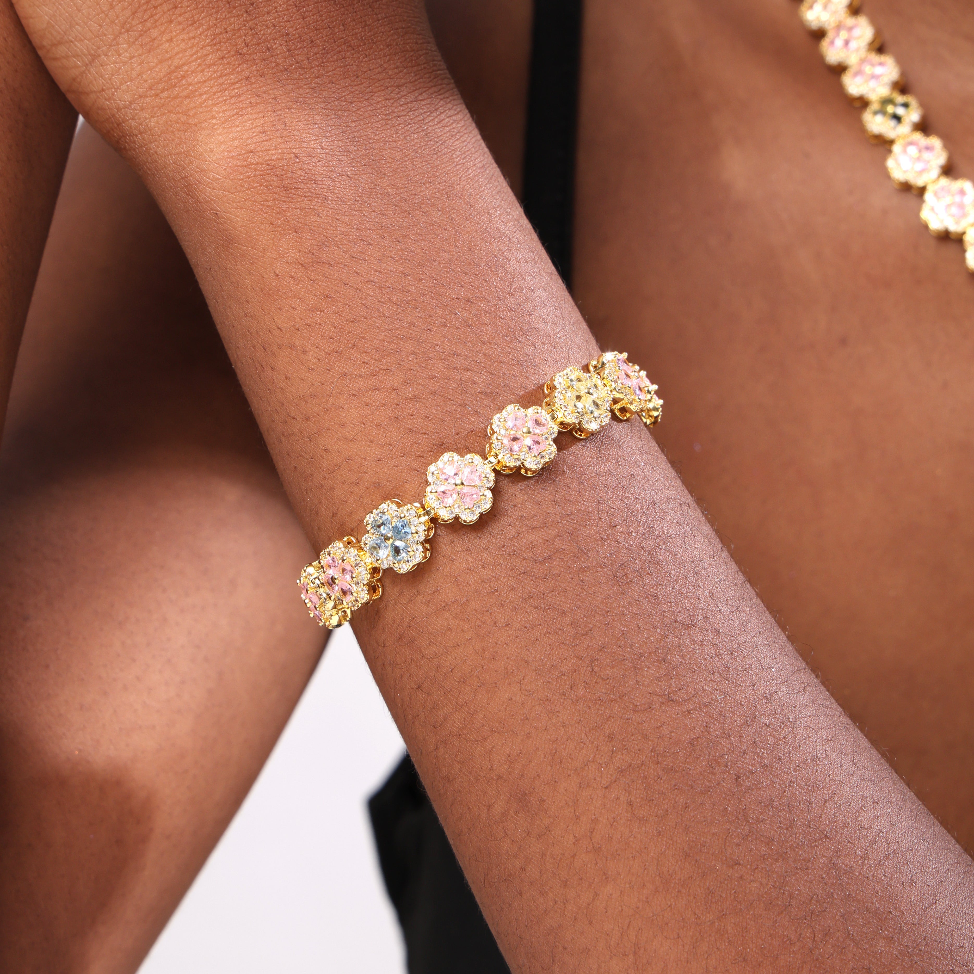 Pink Blossom Garden Tourmaline Charm Bracelet