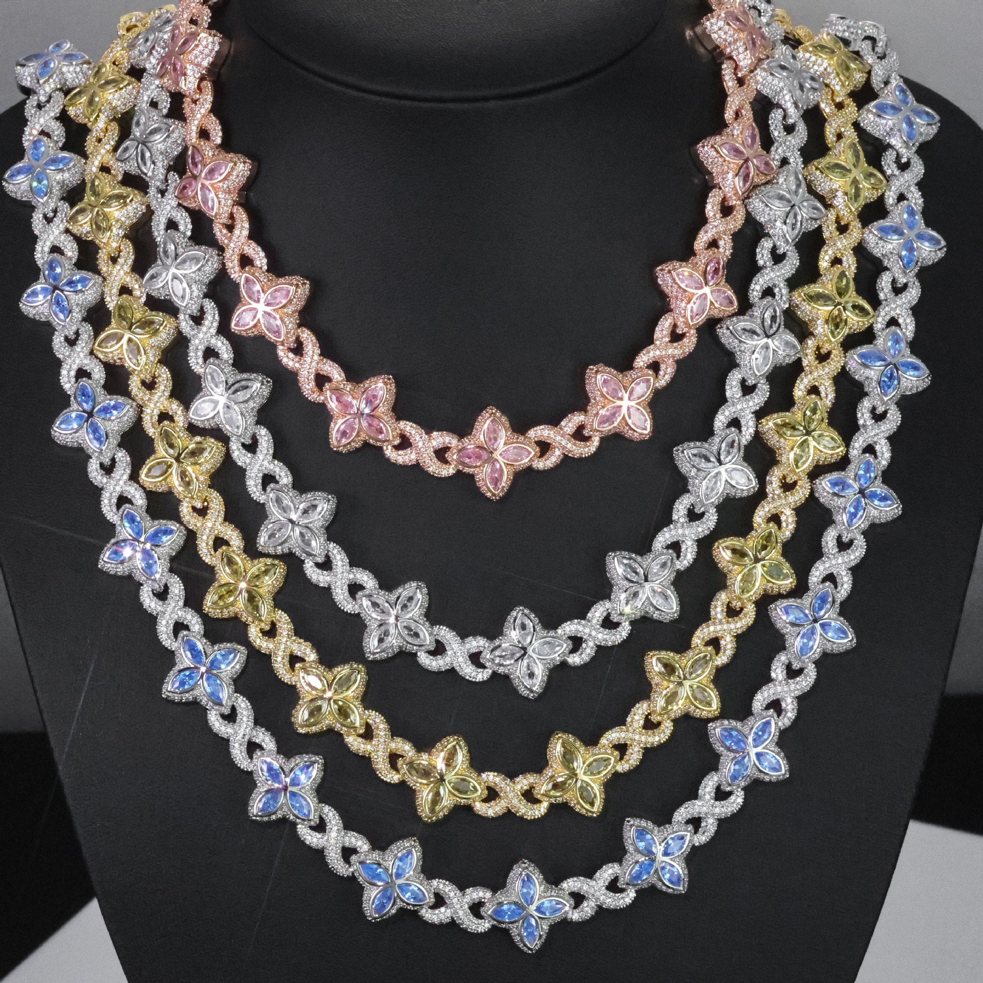 Multicolor Four-Leaf Clover Lucky Charm Gemstone Necklace