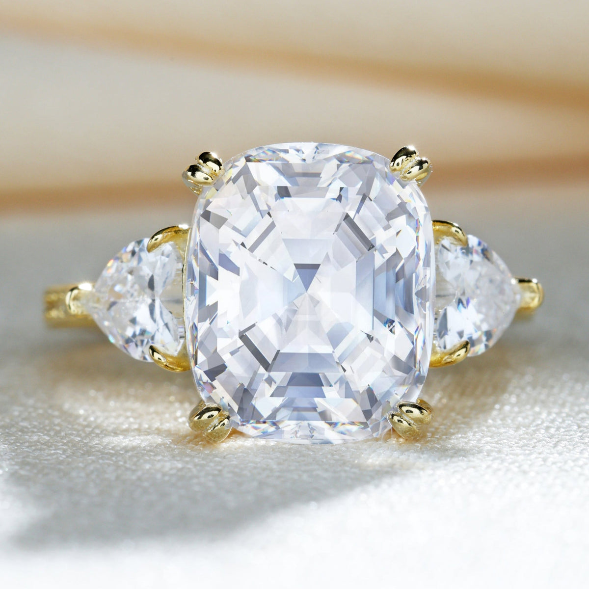 Romantic Cushion Cut Three Stone Engagement Ring