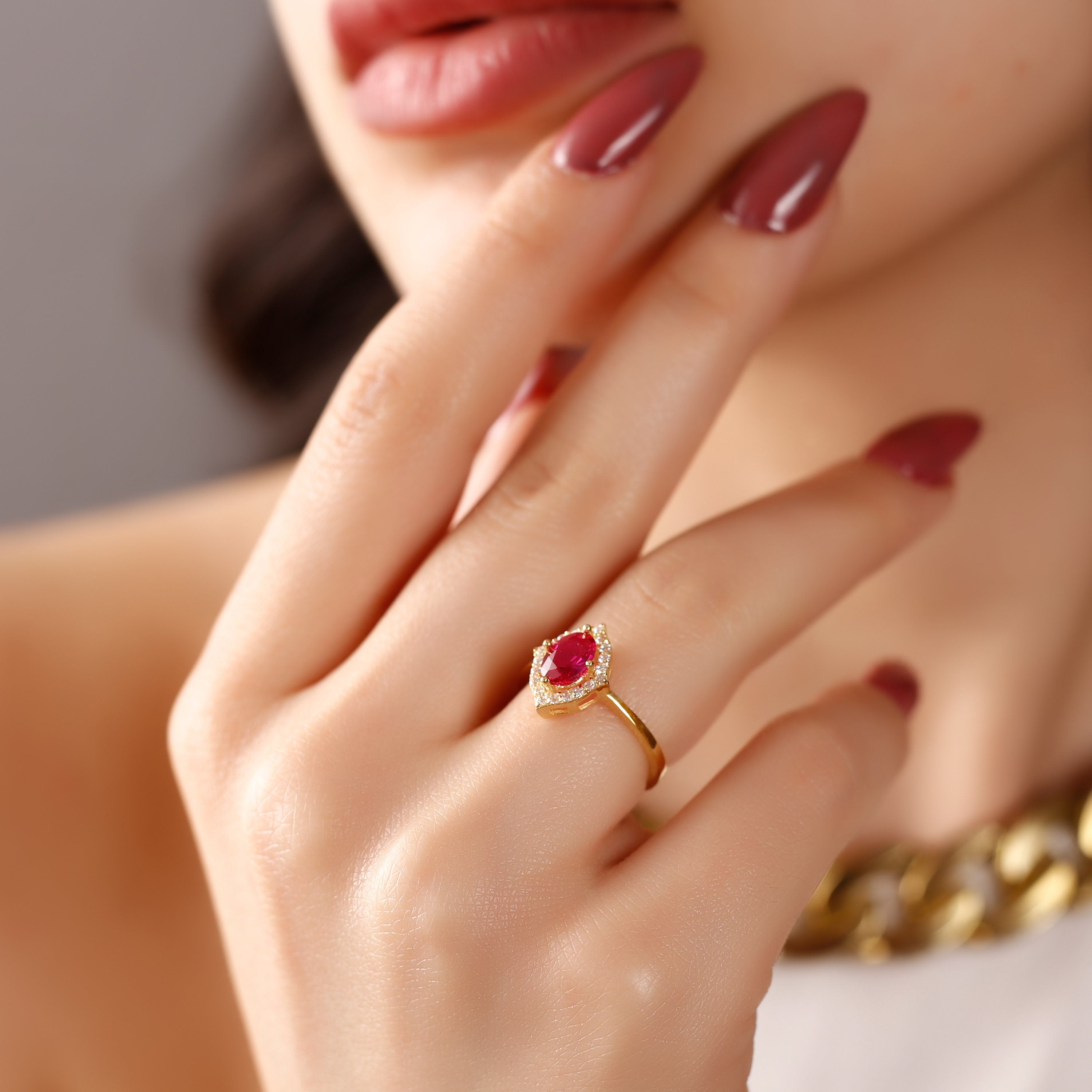 Oval Cut Ruby Wedding Ring