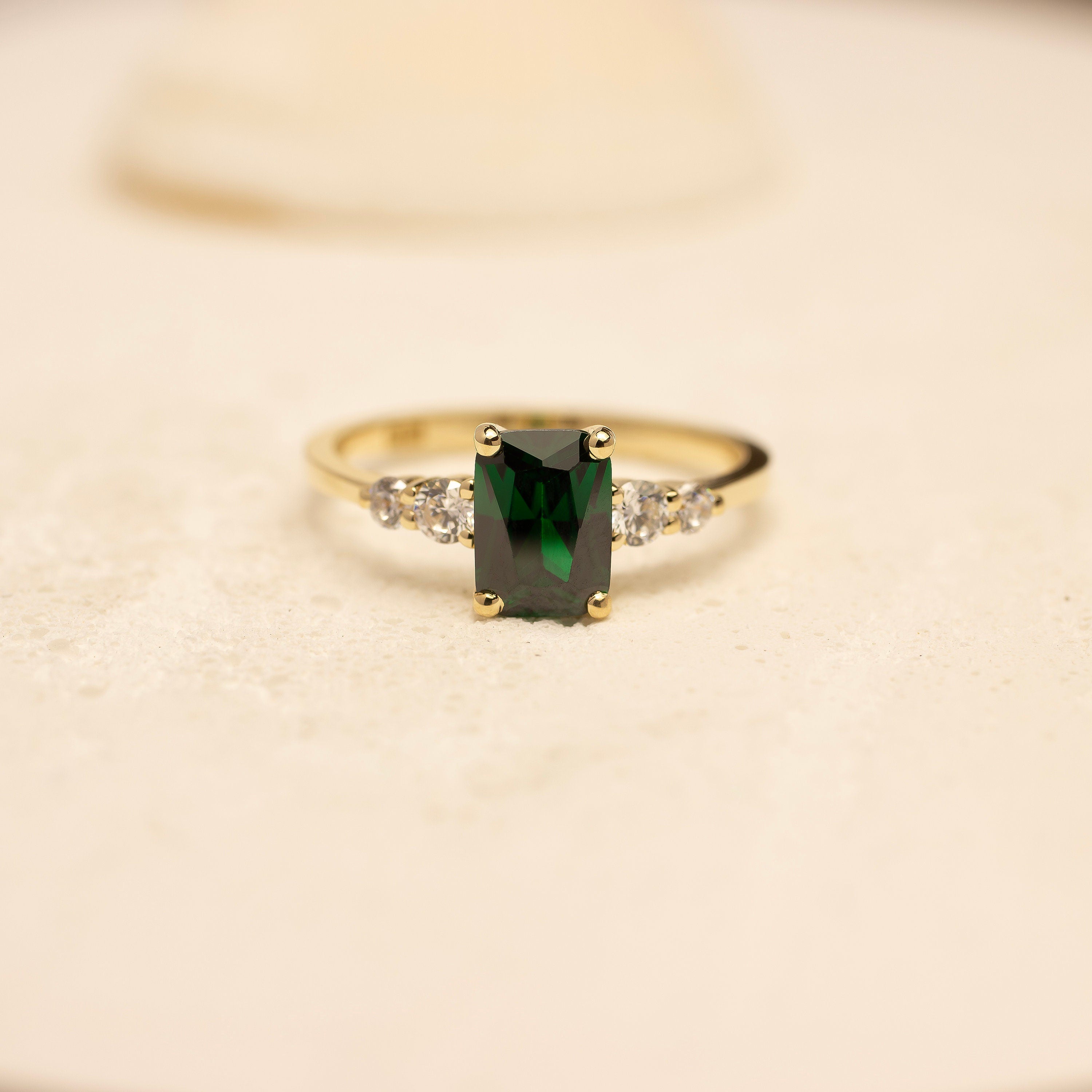 Octagon Cut Emerald Engagement Ring