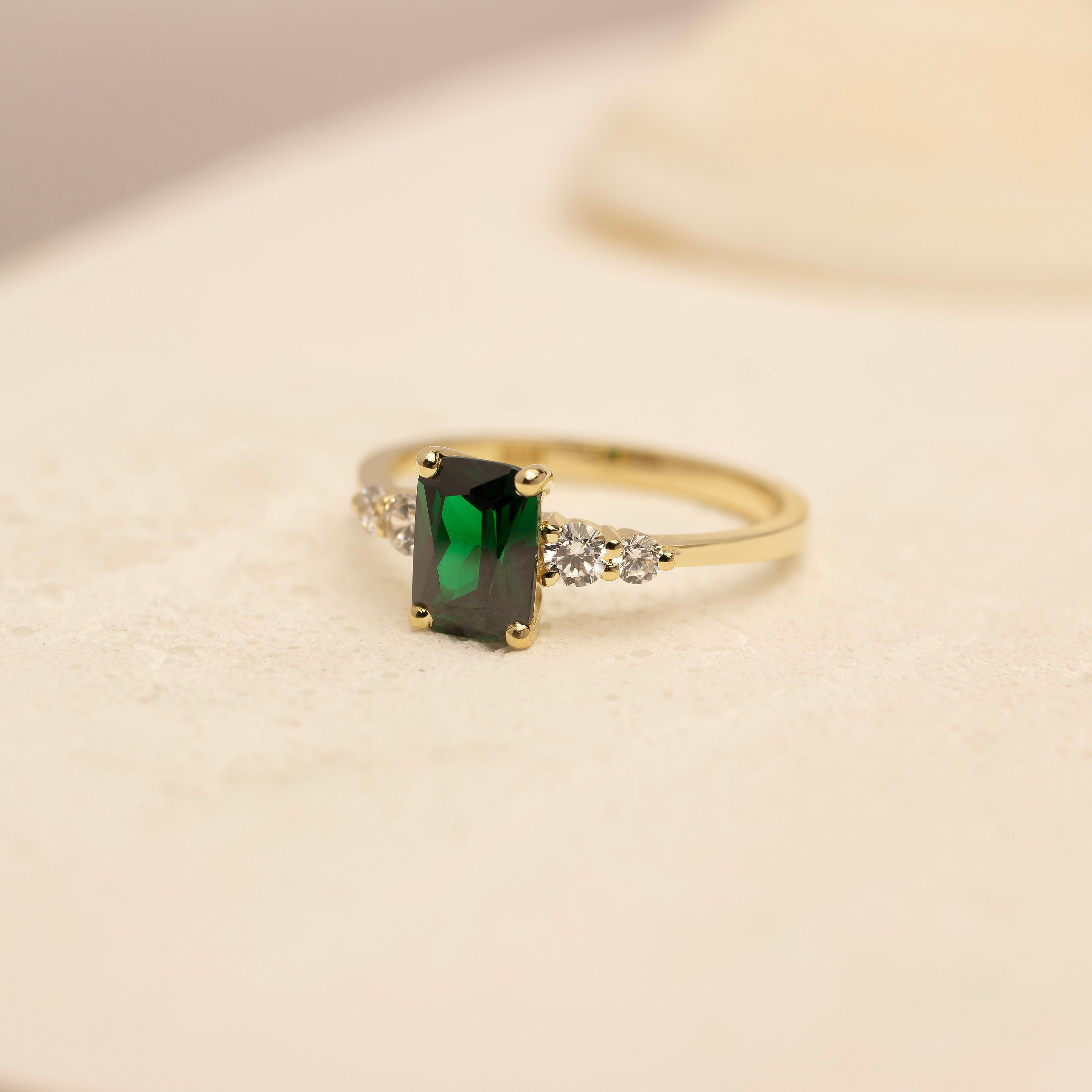 Octagon Cut Emerald Engagement Ring