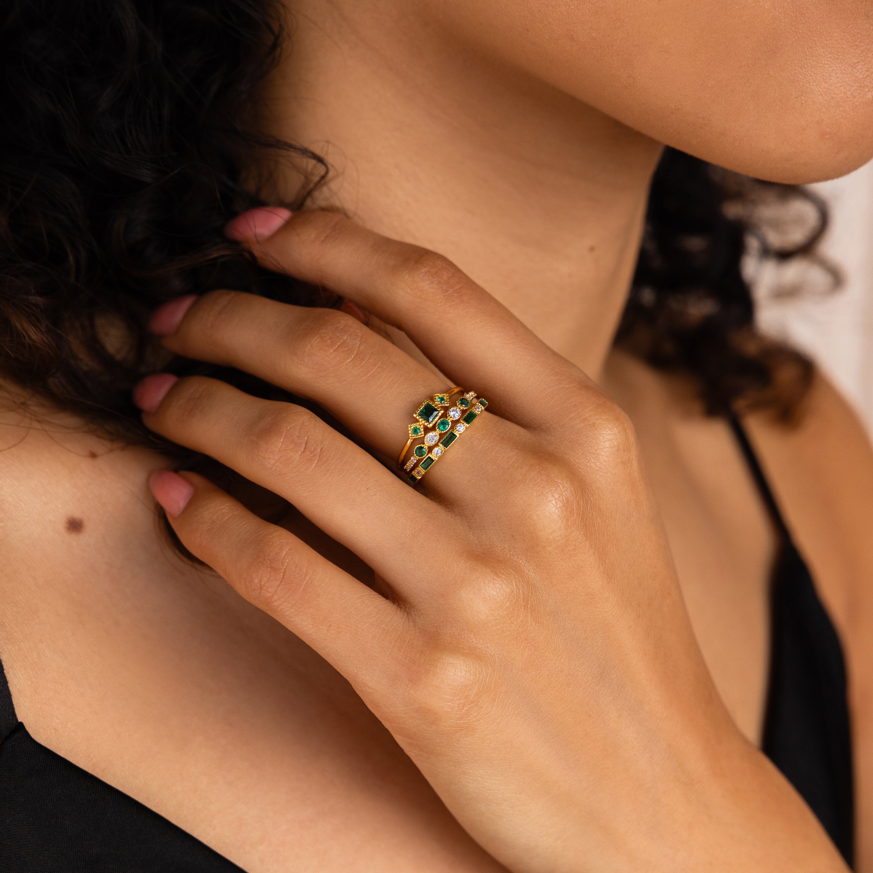 Exquisite Minimalist Emerald Ring Set